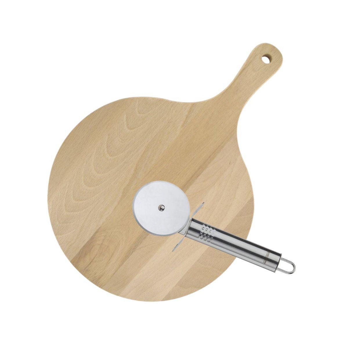 Fackelmann Ensemble pour pizza avec une planche à pizza ronde et une roulette à pizza Fackelmann