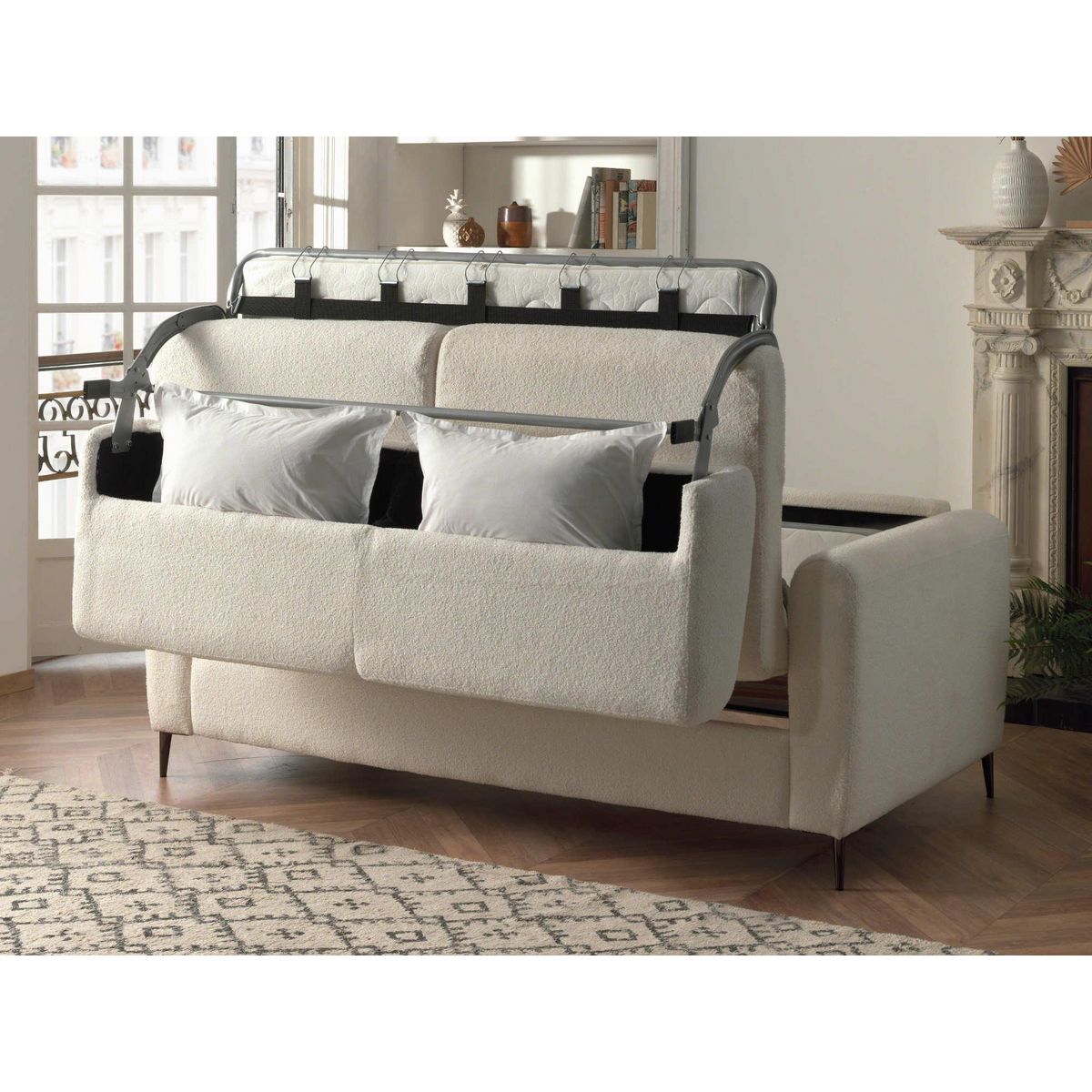 LISA DESIGN Owen - canapé 3 places convertible express couchage quotidien 140 cm matelas 12 cm en tissu bouclette