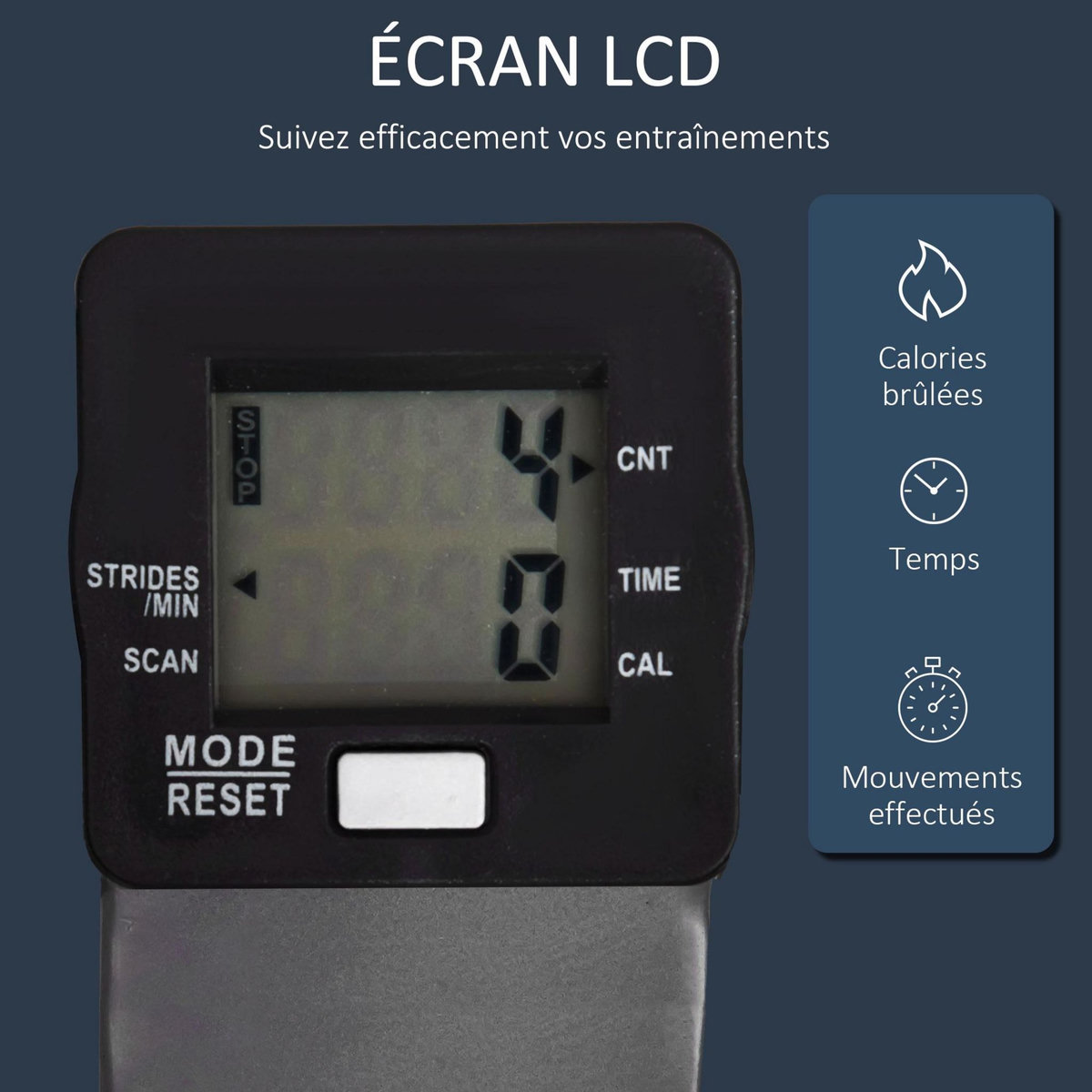 HOMCOM Stepper avec guidon extenseurs écran LCD multifonction acier ABS gris noir