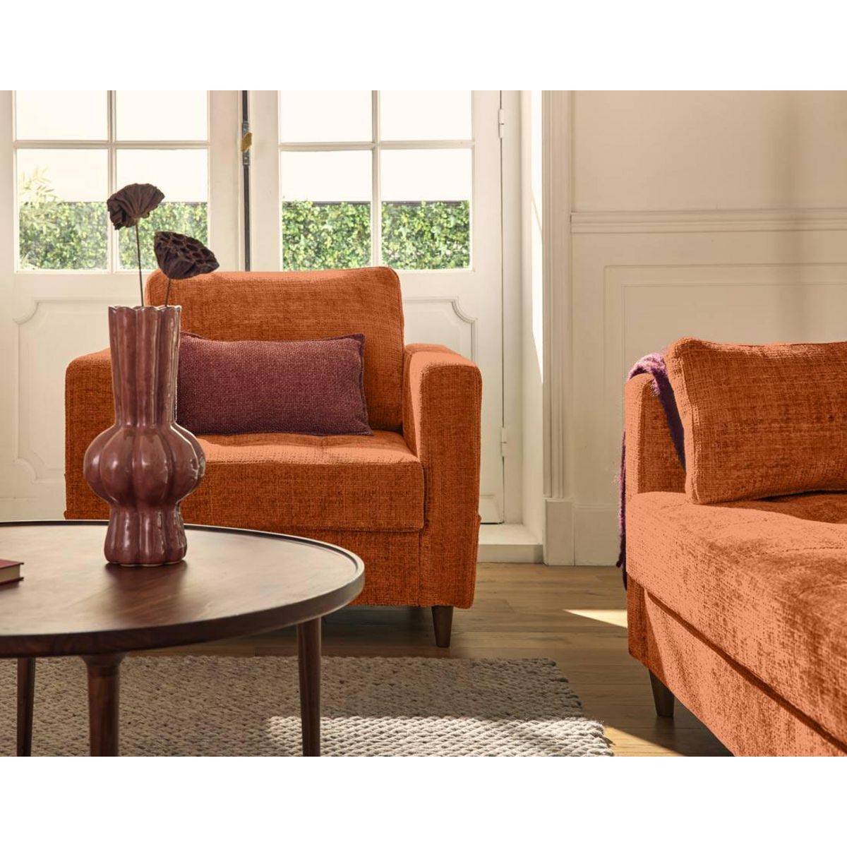 LISA DESIGN Anna - fauteuil avec poche en velours texturé - pieds en bois