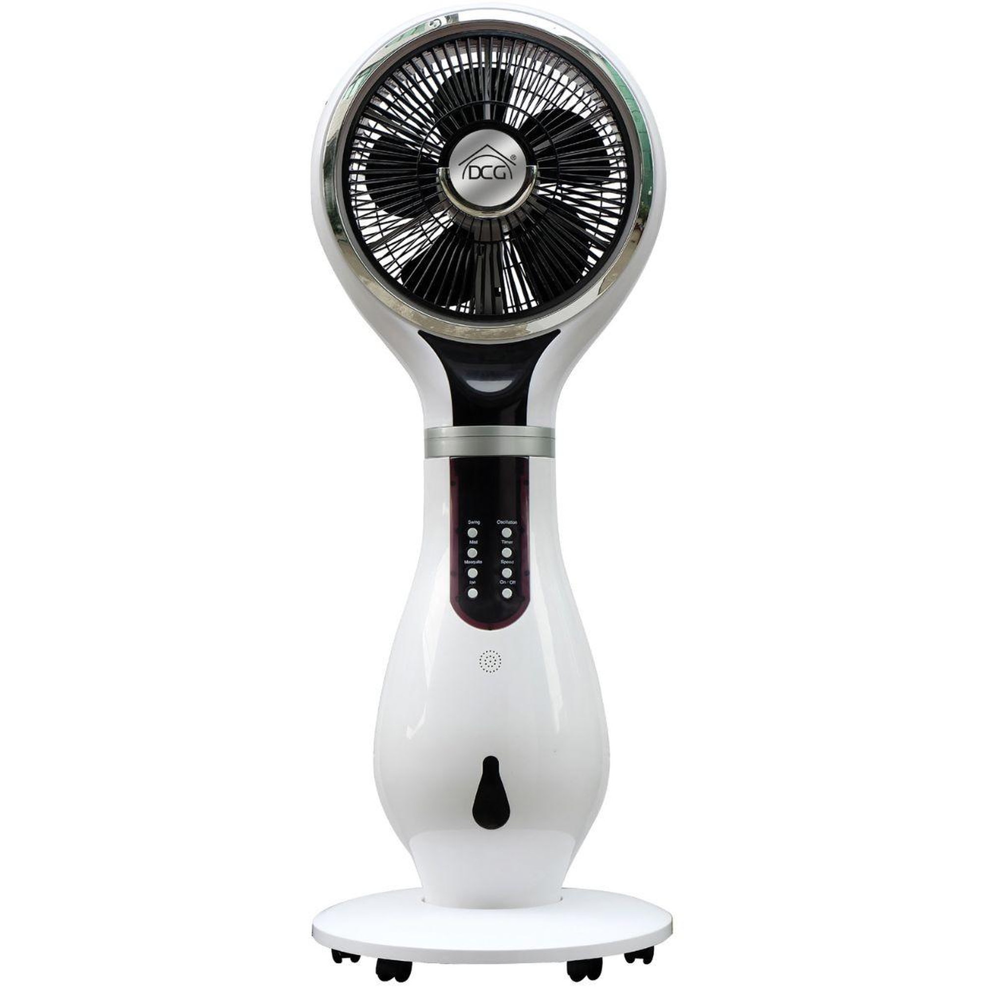 Voir la diapositive 6 : DCG Ventilateur brumisateur 80w humidificateur 2.3l télécommande timer 9h30 fonction anti-moustiques roulettes dcg
