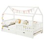 IDIMEX Lit cabane NUNA lit enfant simple montessori en bois 90 x 200 cm, avec rangement 2 tiroirs, en pin massif lasuré blanc