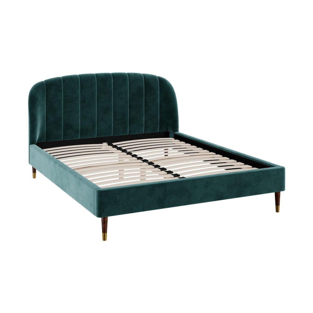 Rendez vous déco Lit double 140x190 cm en velours vert et pieds doré - Gala