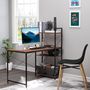 Voir la diapositive 2 : HOMCOM Bureau informatique design industriel avec bibliothèque 3 étagères panneaux particules aspect noyer métal noir