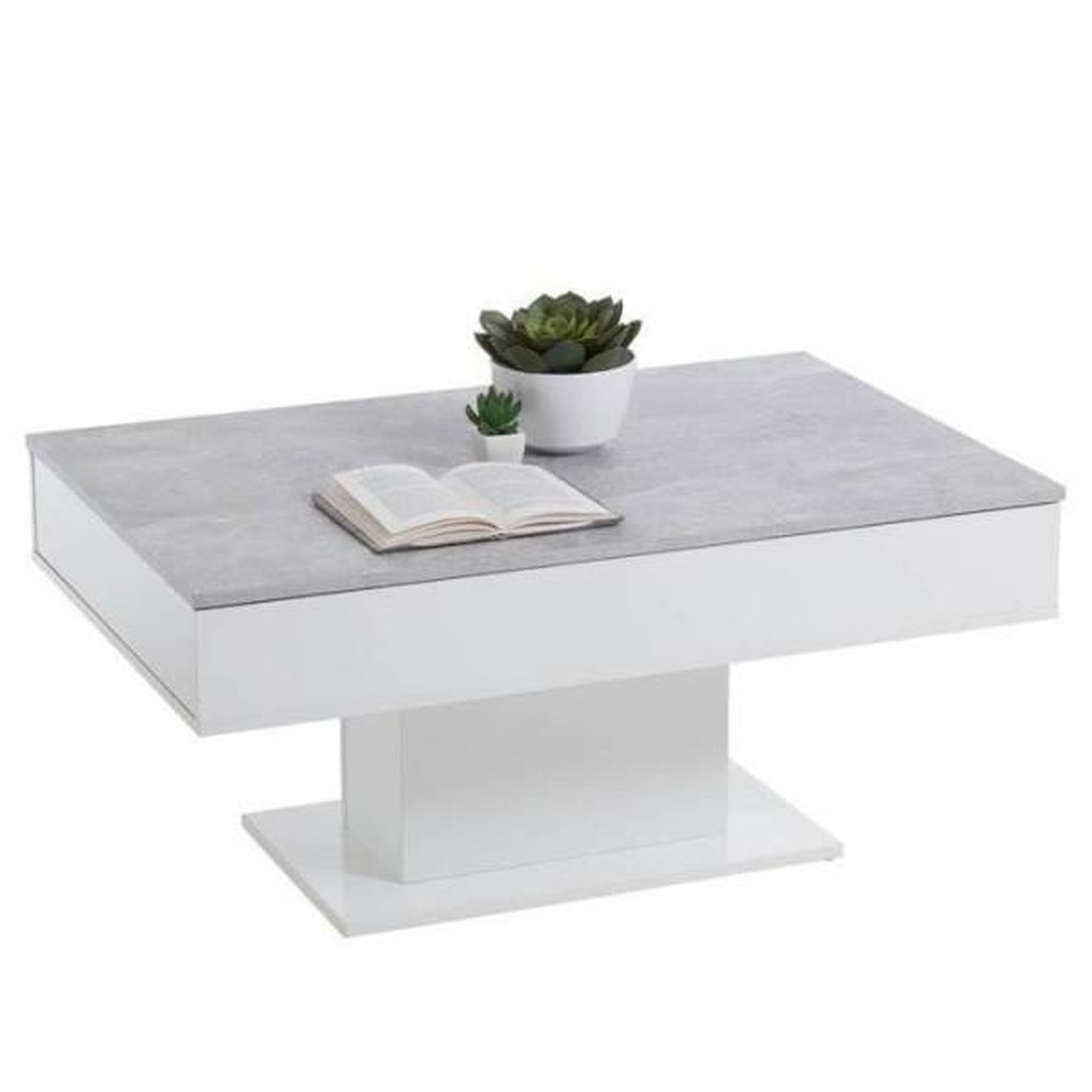 Voir la diapositive 2 : FMD Table Basse - Bout de canapé - mélamine Gris Béton et Blanc L100 x H46,1 x P65 cm