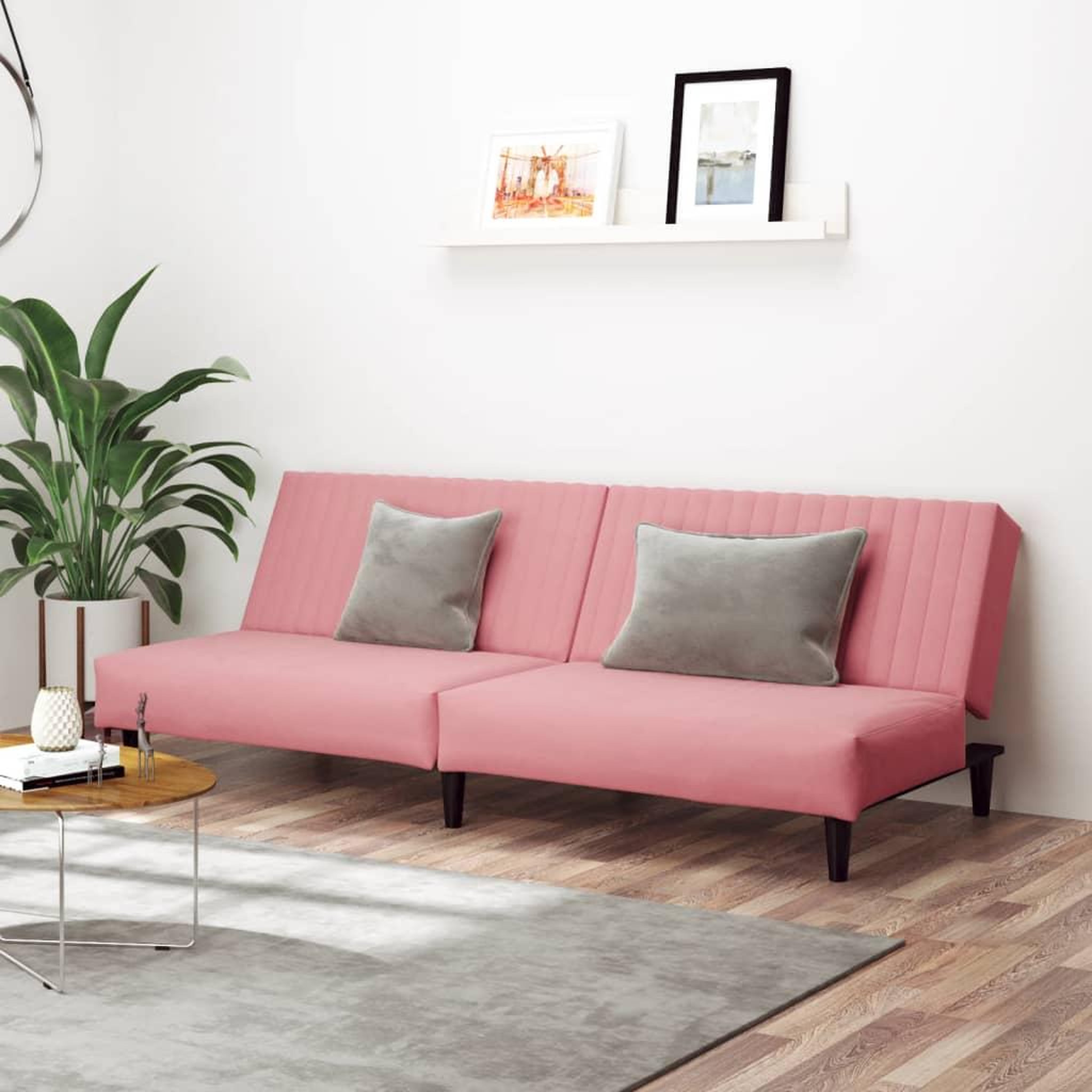 VIDAXL Canape-lit a 2 places rose velours