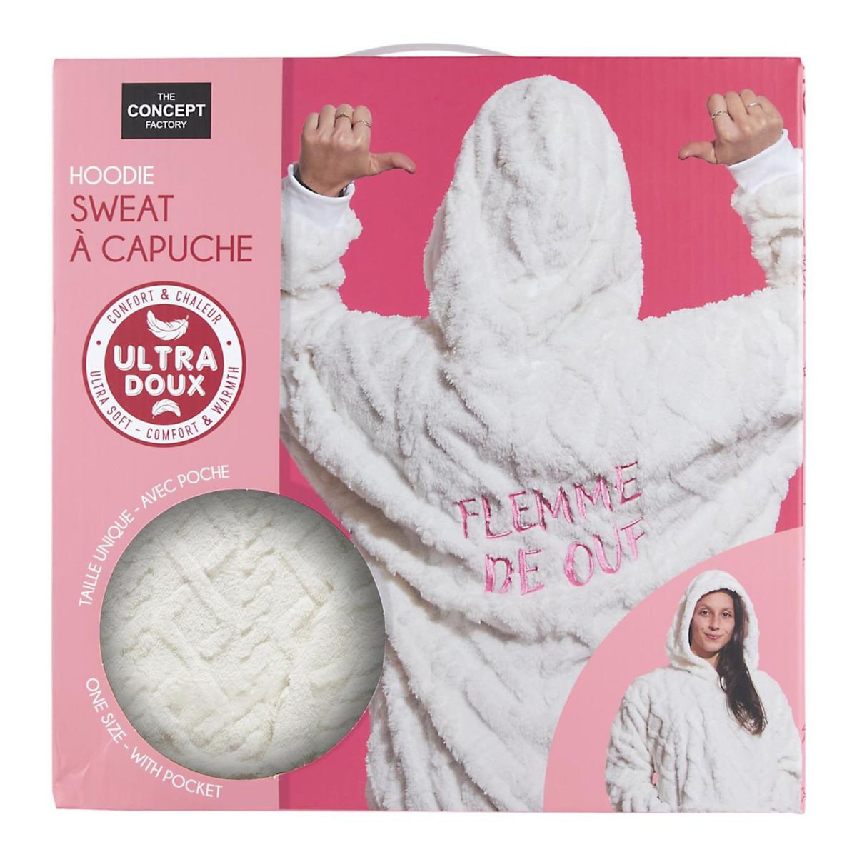 Paris Prix Sweet à Capuche Ultra Doux  Flemme de Ouf  Blanc