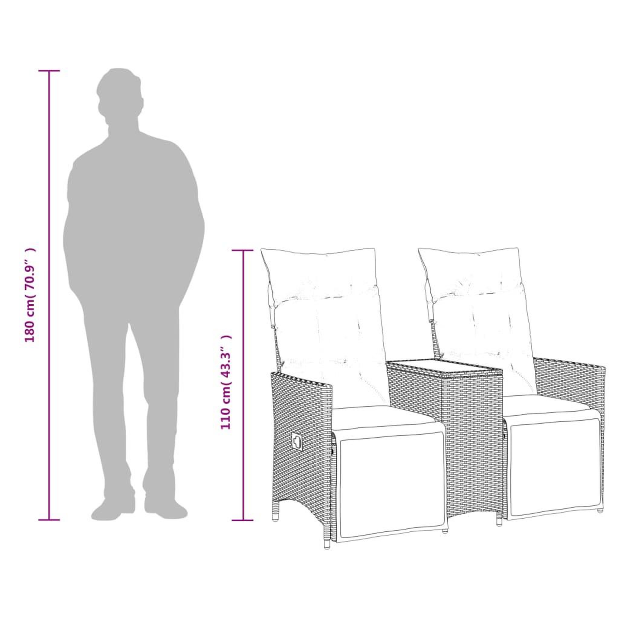 Voir la diapositive 6 : VIDAXL Canape de jardin inclinable 2 places avec table gris poly rotin