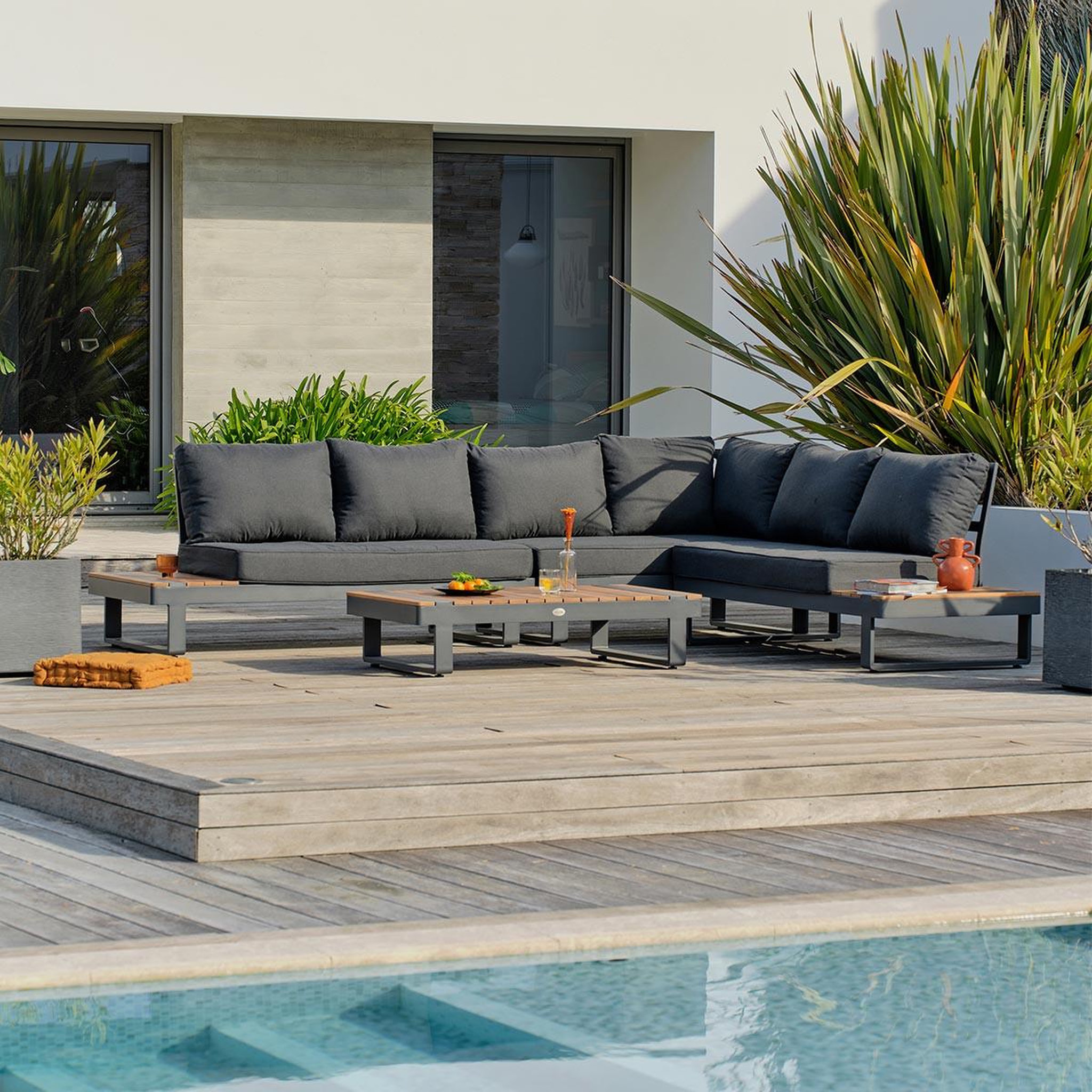 Voir la diapositive 2 : DCB GARDEN Salon d'Angle de Jardin 6 Places  Alicante  220cm Anthracite