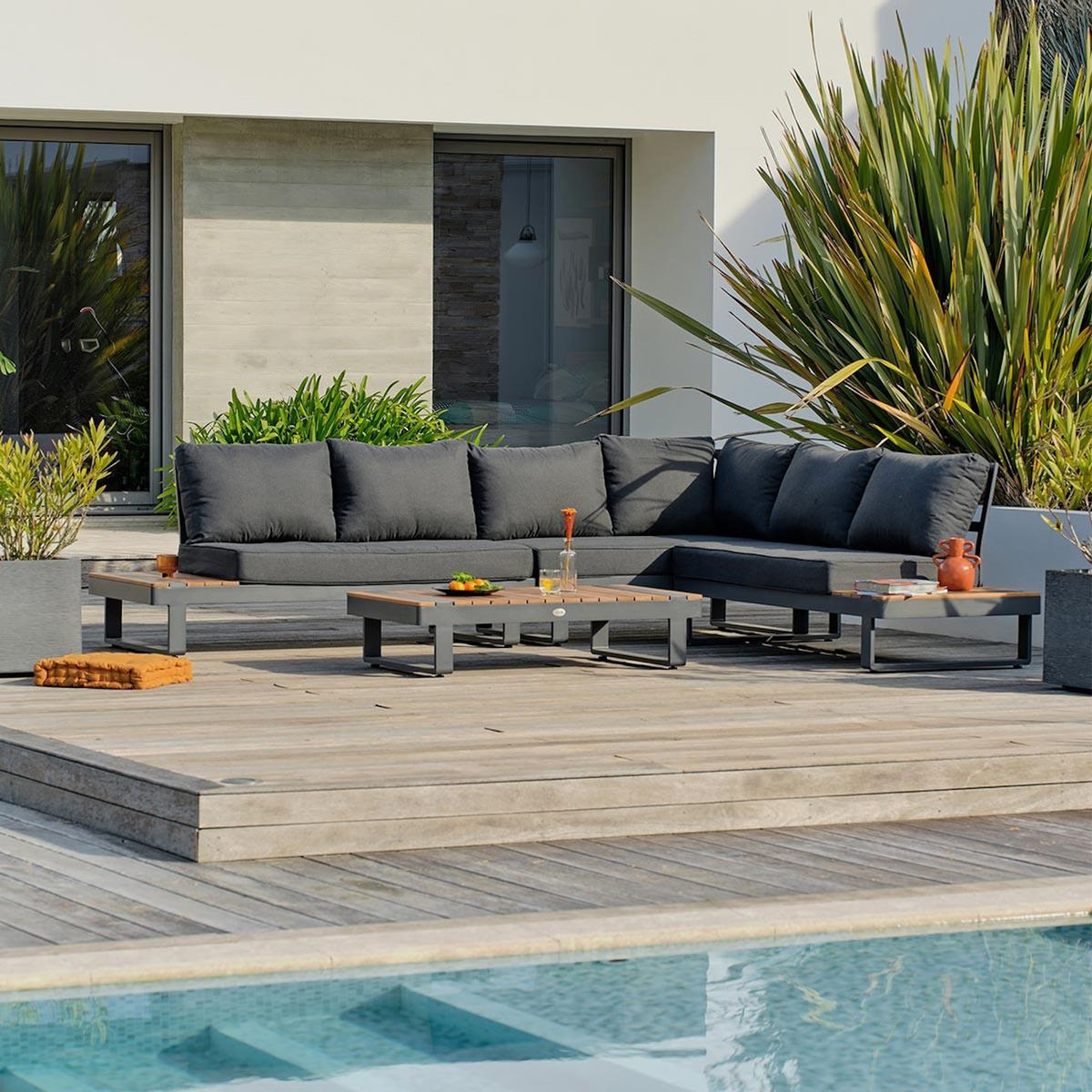 Paris Prix Salon de Jardin d'Angle 6 Places  Alicante  220cm Anthracite