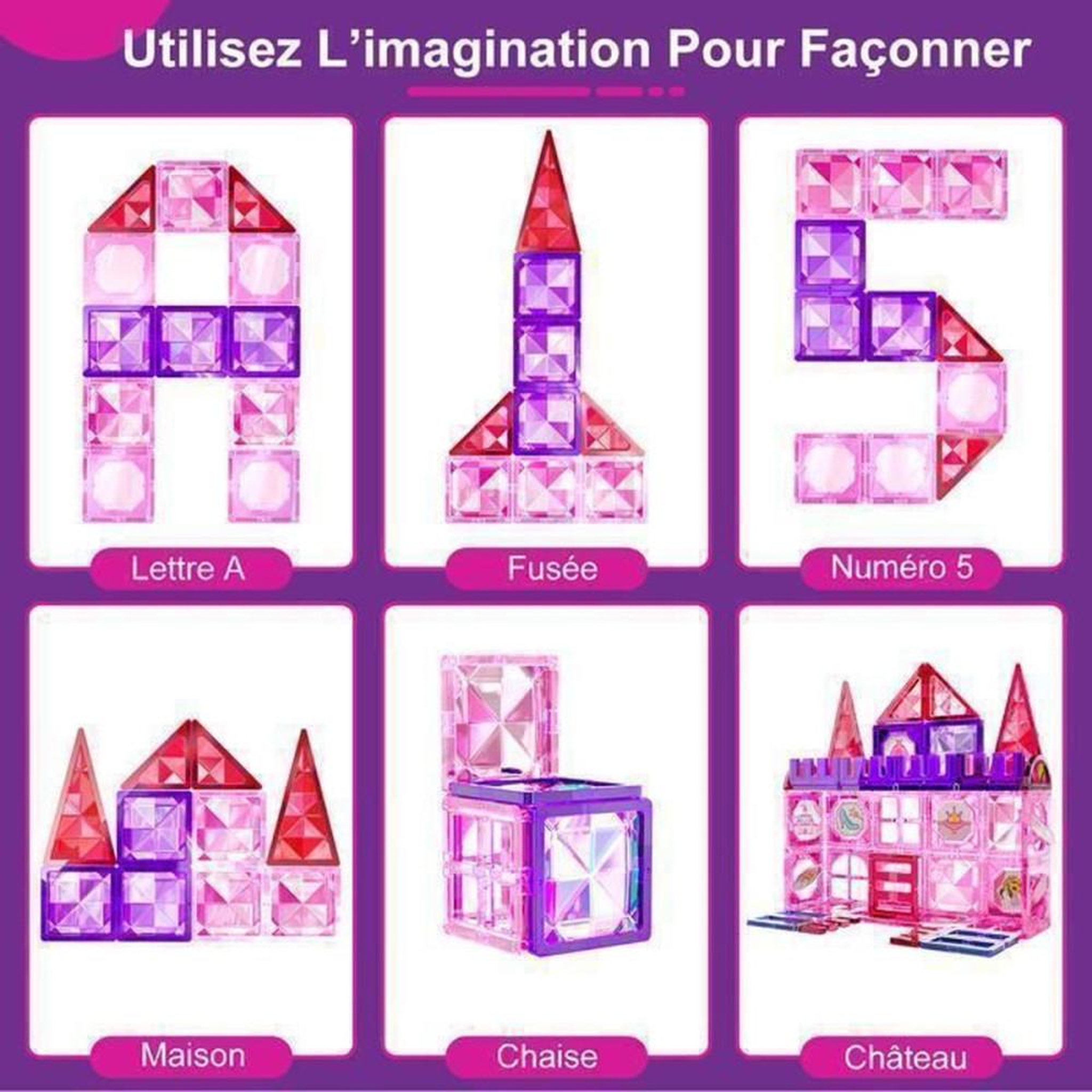 Voir la diapositive 6 : Ensemble de blocs de construction magnétiques 54 pièces multicolores pour enfants 3 à 8 ans, compatibles