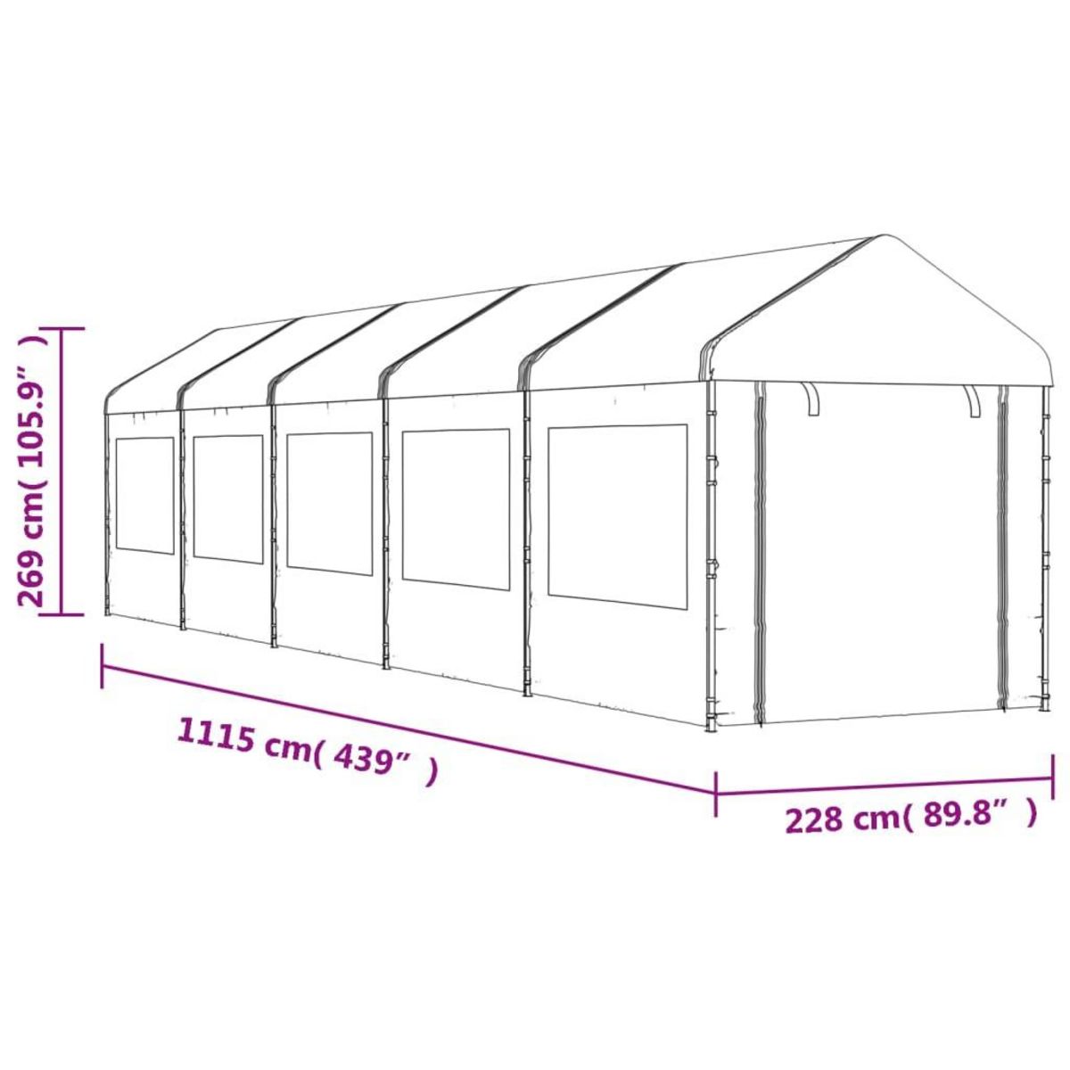 VIDAXL Belvedere avec toit blanc 11,15x2,28x2,69 m polyethylene
