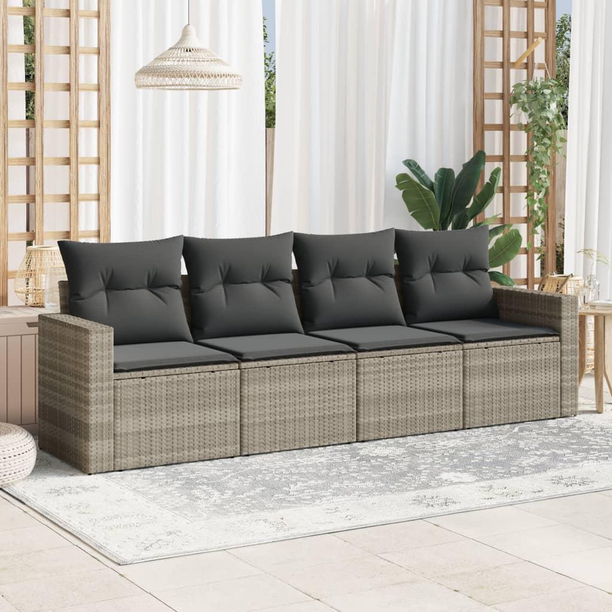 VIDAXL Salon de jardin 4 pcs avec coussins gris clair resine tressee