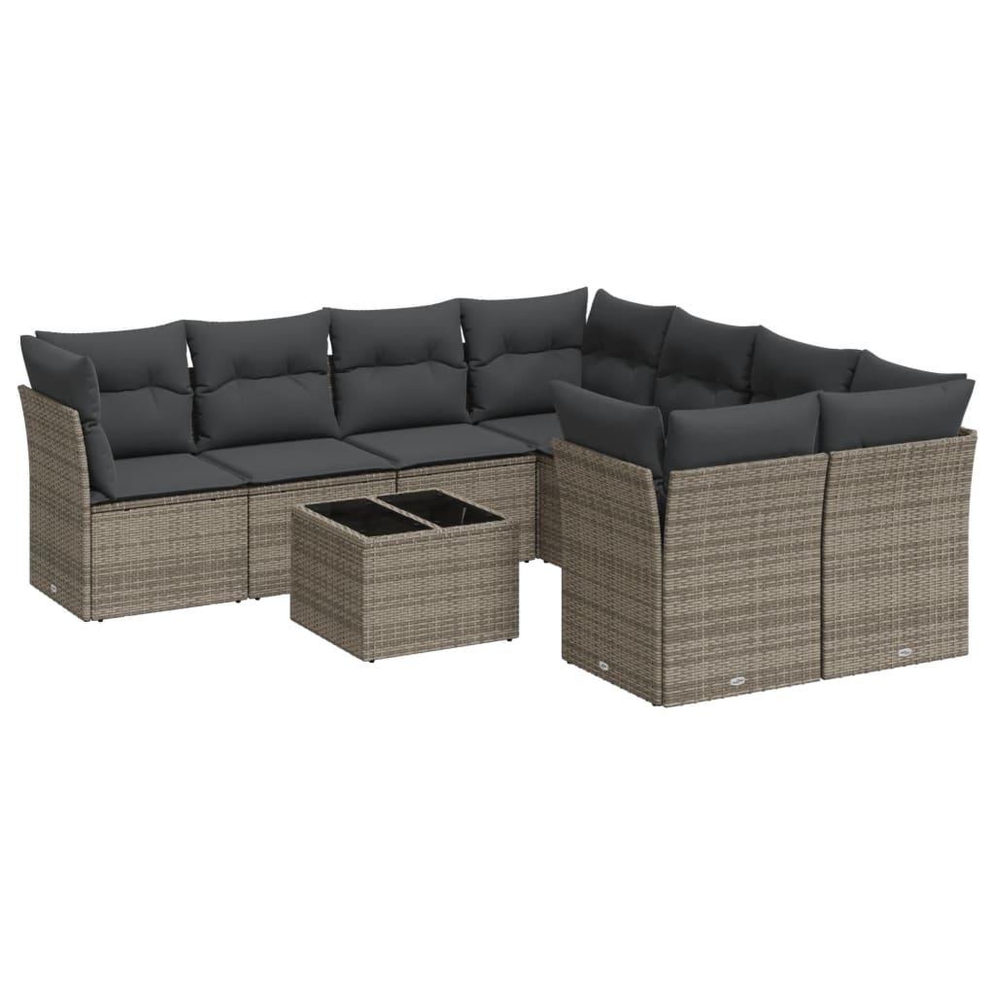 Voir la diapositive 2 : VIDAXL Salon de jardin 9 pcs avec coussins gris resine tressee