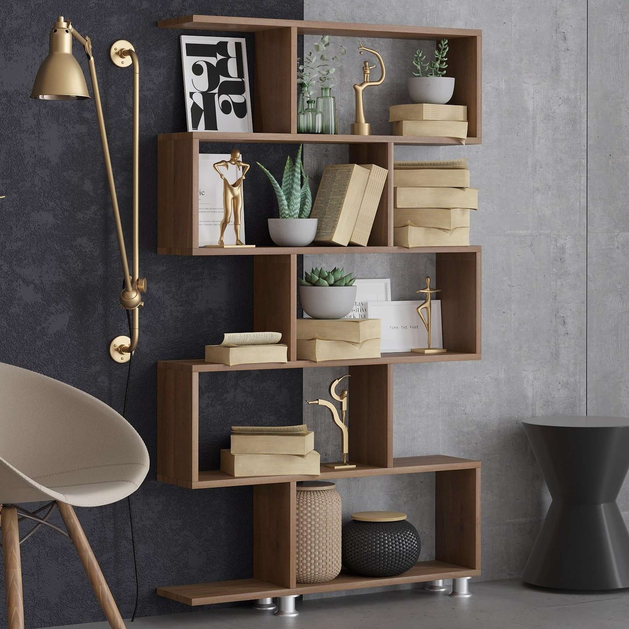 Voir la diapositive 3 : Habitat et Jardin Bibliothèque en bois  nilüfer  - 90 x 20 x 156 cm - marron