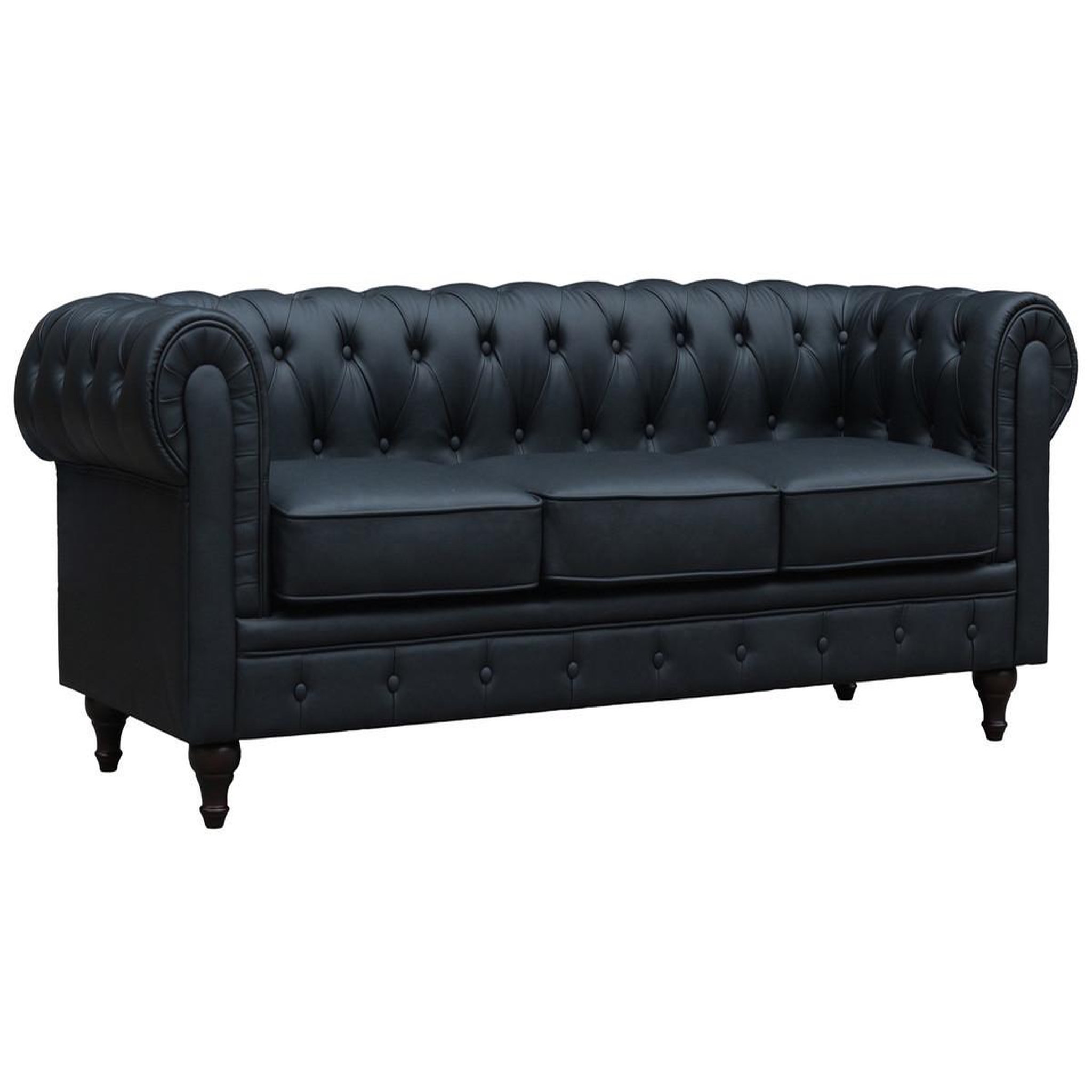 Voir la diapositive 1 : Habitat et Jardin Canapé fixe chesterfield  aliza  - 208 x 82 x 70 cm - 3 places - noir