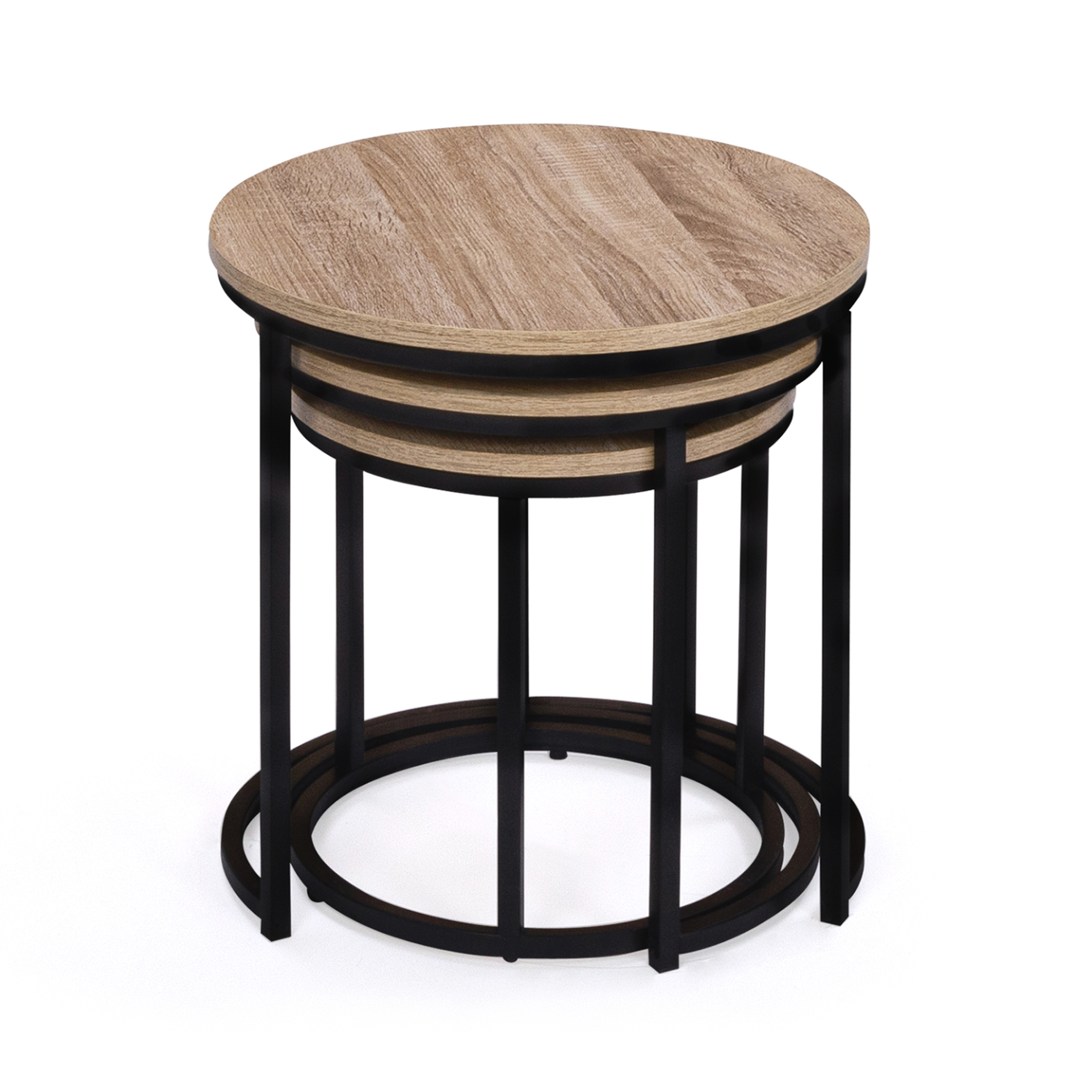 Voir la diapositive 3 : ID MARKET Lot de 3 tables basses gigognes detroit rondes 35/40/45 design industriel