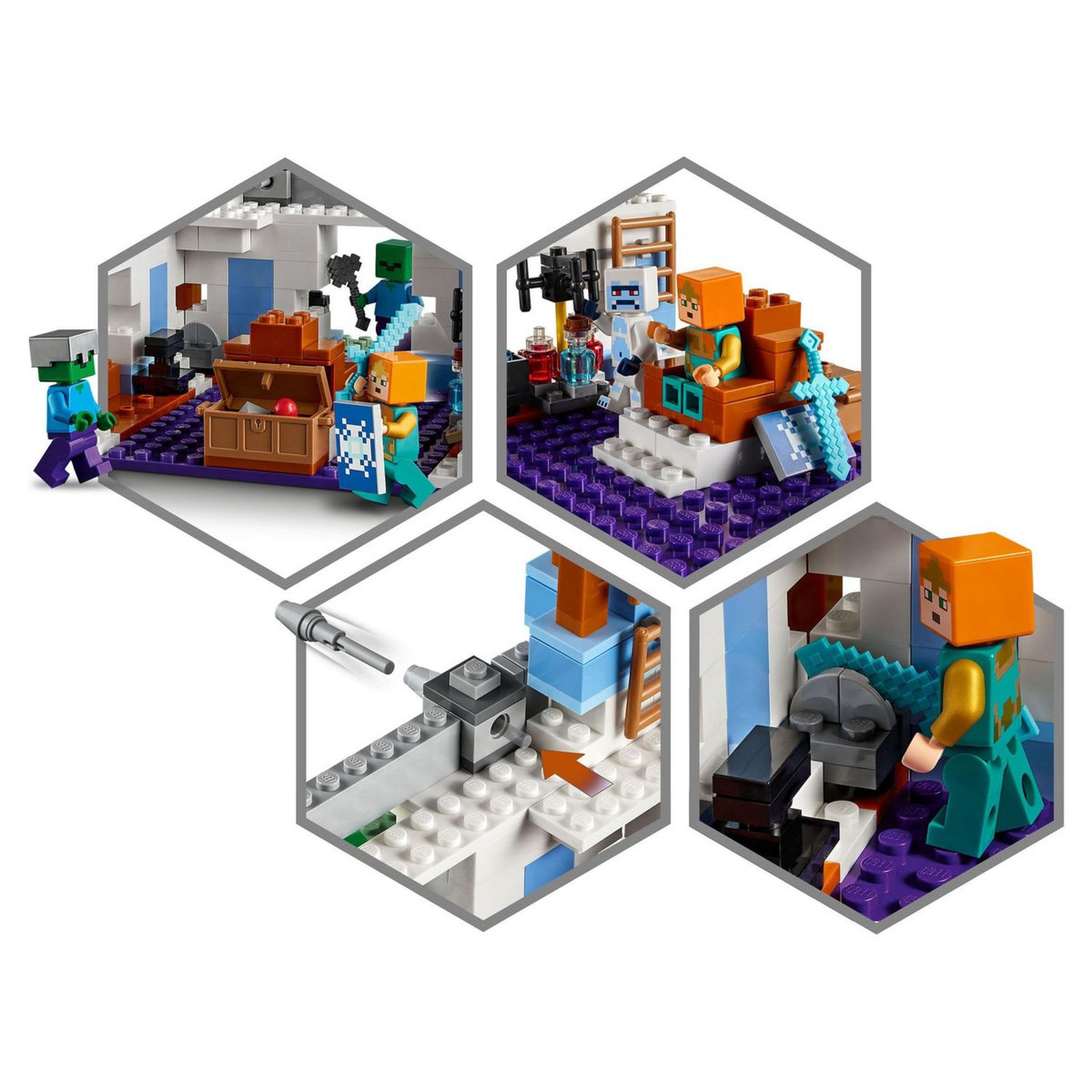 LEGO Minecraft 21186 Le Château de Glace, Jouet avec Figurines de Squelette et Zombie