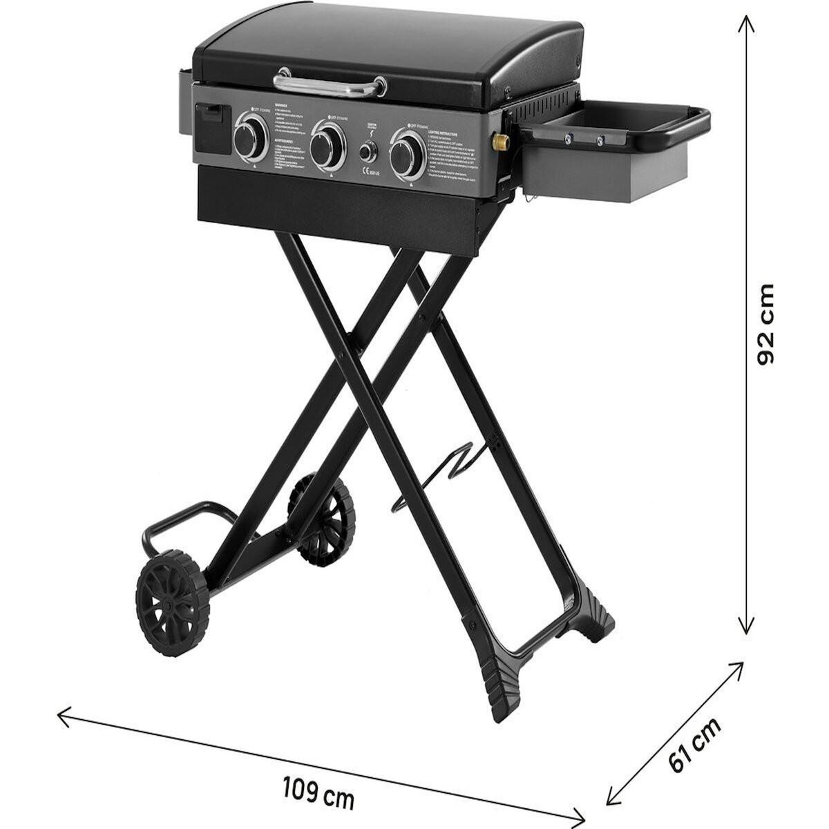 Habitat et Jardin Plancha à gaz avec chariot pliable et portable  Firo  - 7,5 kw - Noir