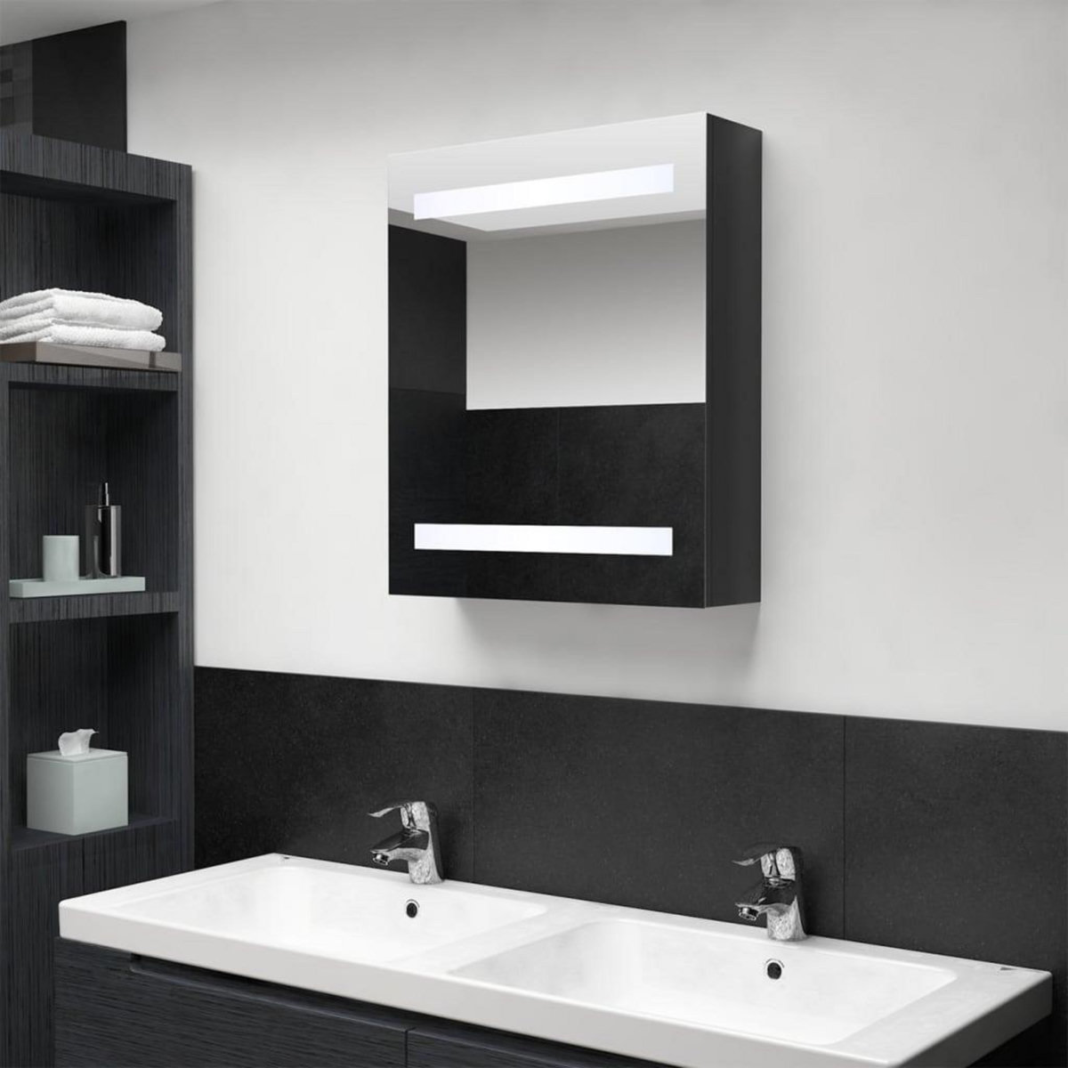 VIDAXL Armoire de salle de bain a miroir LED noir brillant 50x14x60 cm
