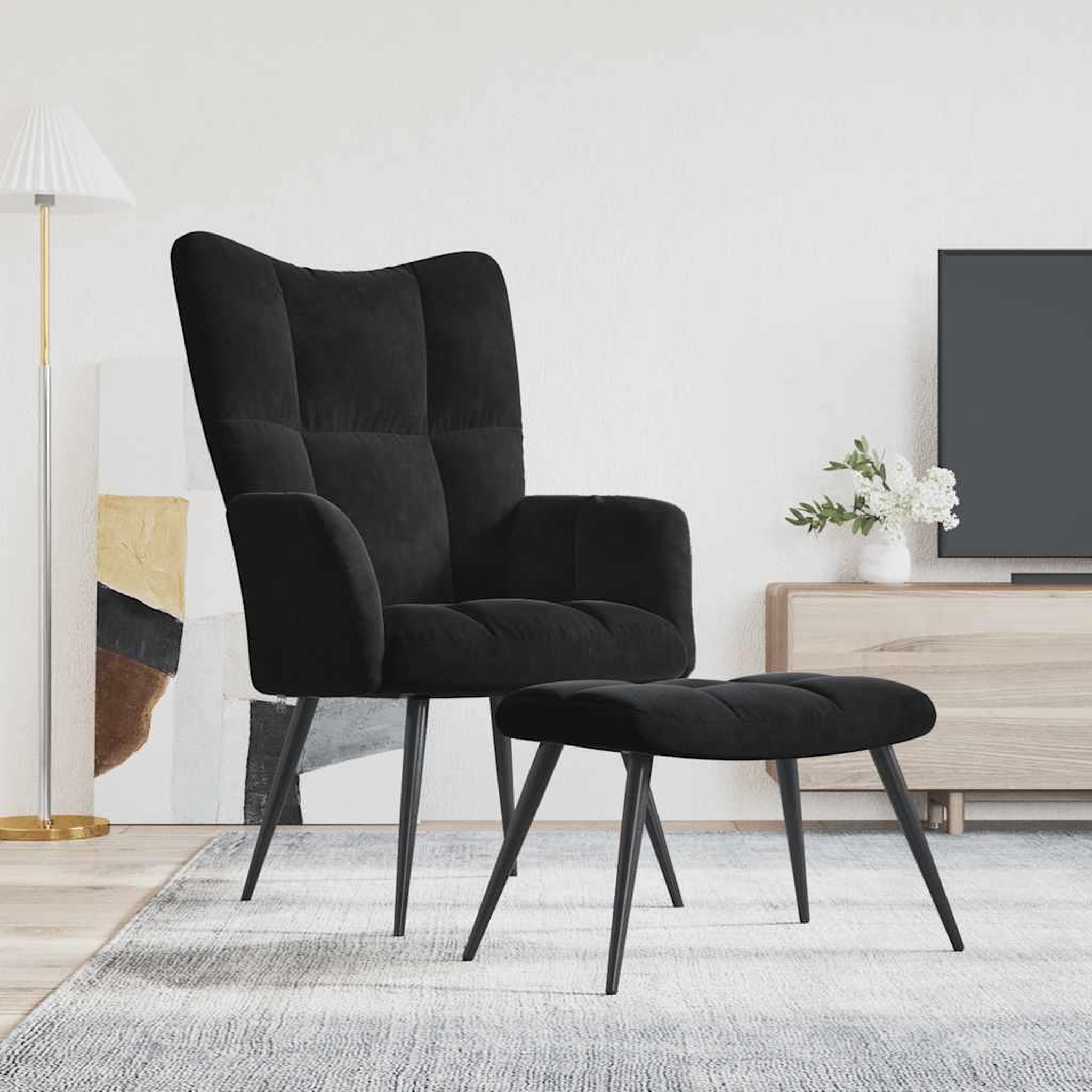 VIDAXL Chaise de relaxation avec tabouret Noir Velours