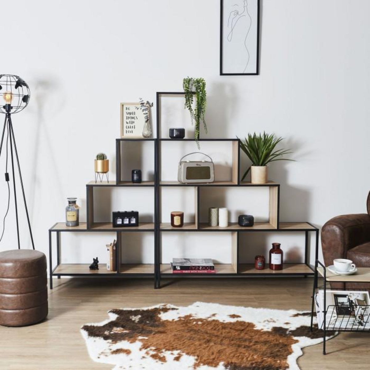 Paris Prix Étagère Escalier  Edison  146cm Naturel & Noir