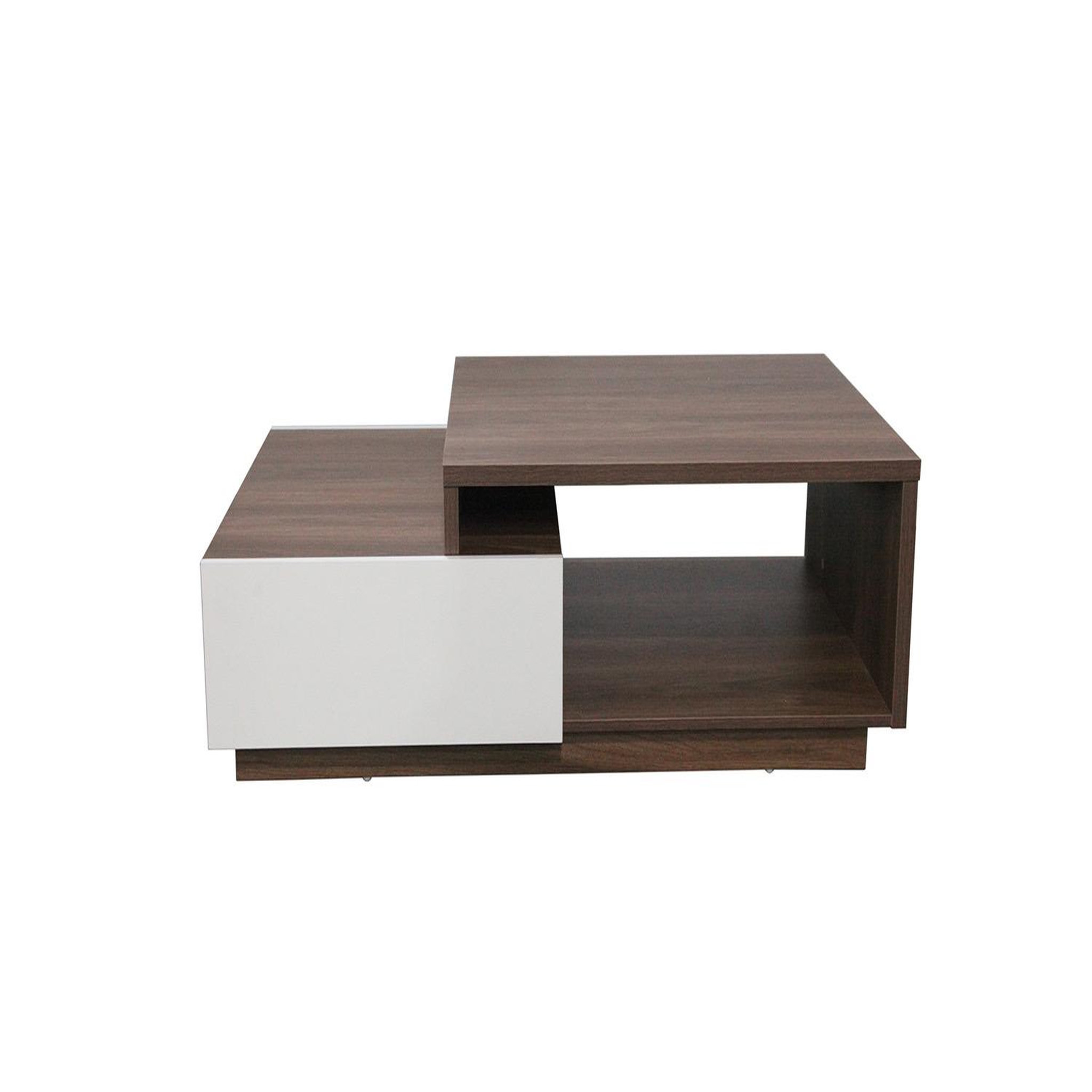 Voir la diapositive 1 : CONCEPT USINE Table basse en bois foncé et tiroirs blanc MONTREAL