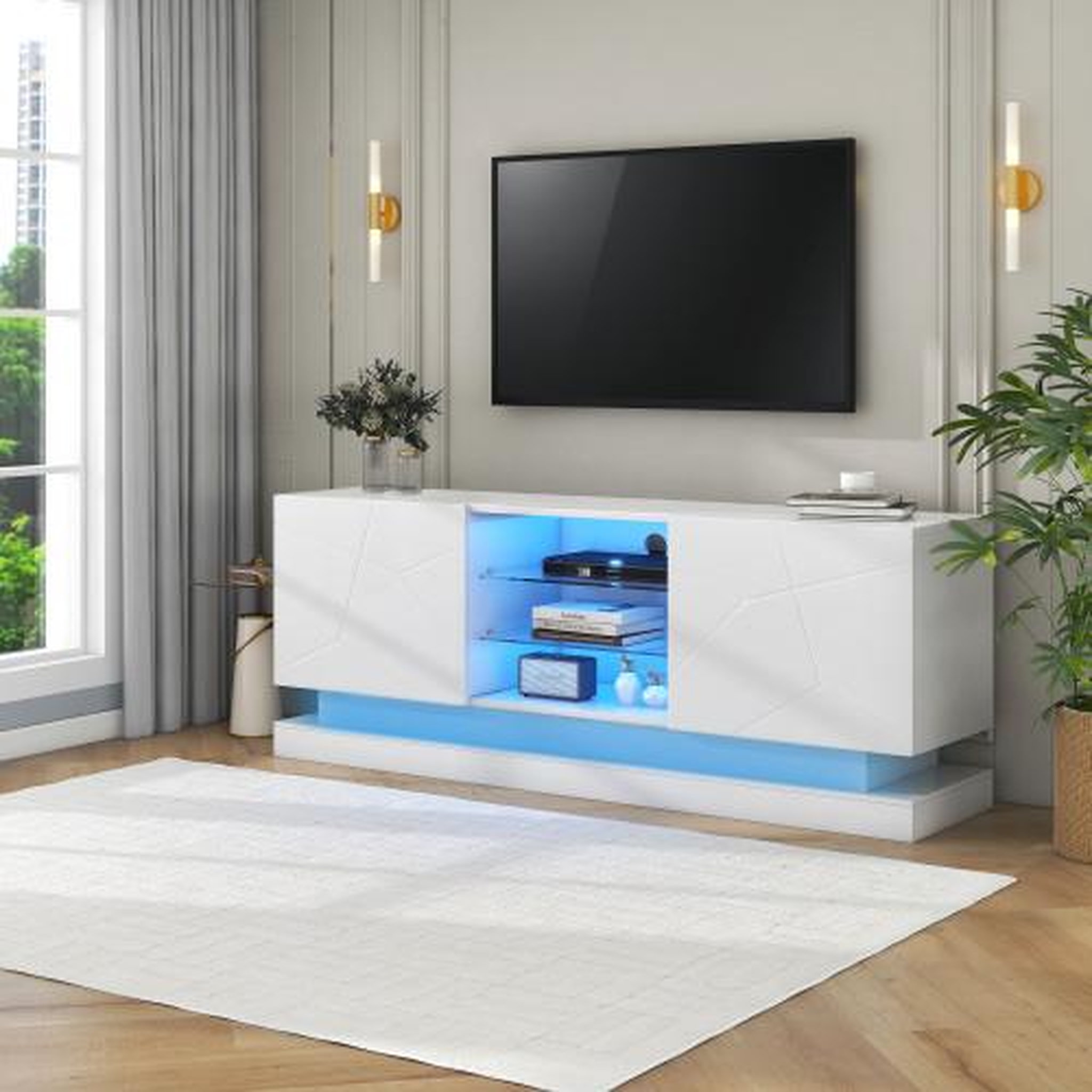 Voir la diapositive 4 : MERAX Meuble tv blanc 160 cm panneau de particules
