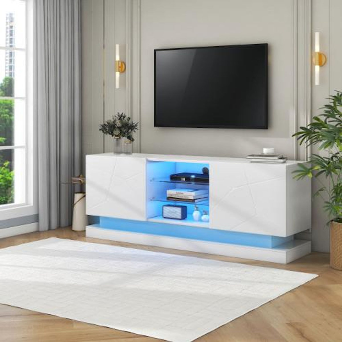 MERAX Meuble tv blanc 160 cm panneau de particules