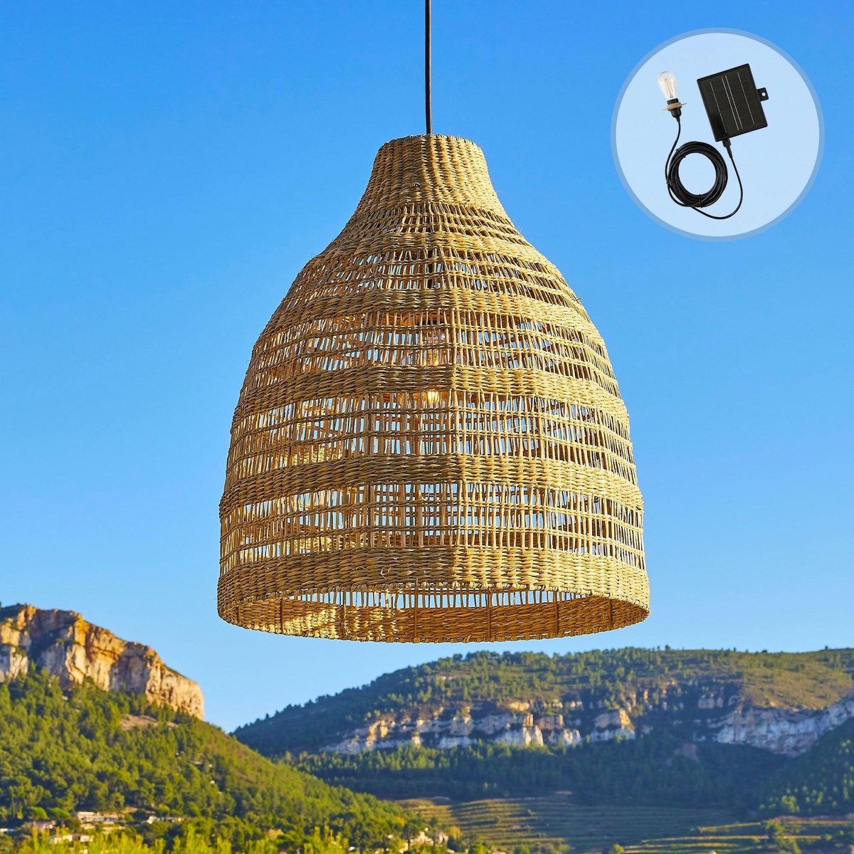 Lumisky Suspension d'extérieur nomade solaire FREYA LONG Bois Herbe marine D49 cm