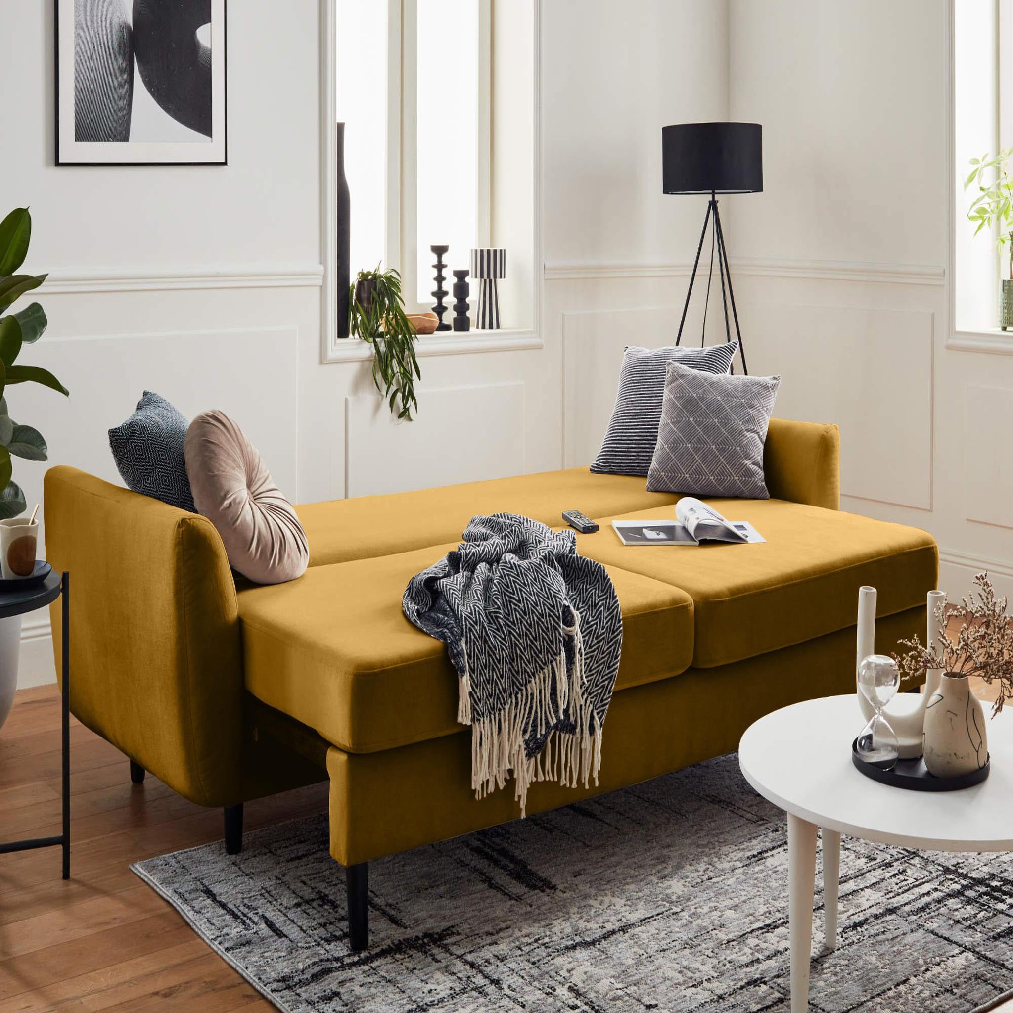Voir la diapositive 3 : BEST MOBILIER Nils - canapé droit 3 places convertible - avec coffre de rangement - velours