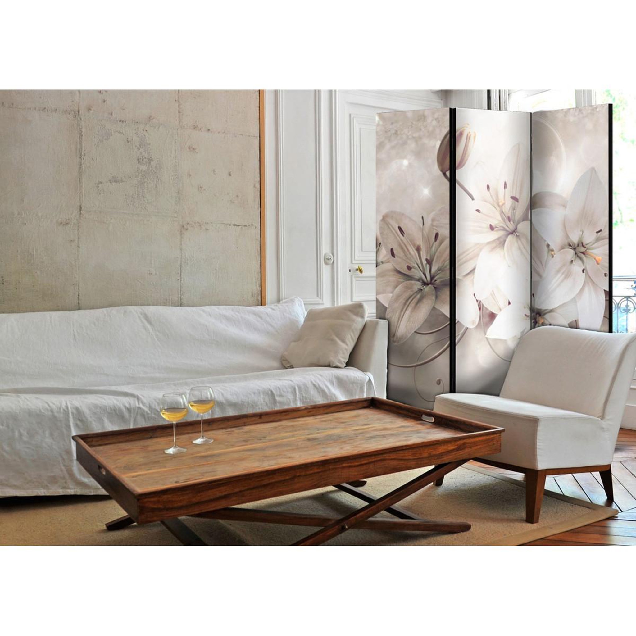 Voir la diapositive 2 : Paris Prix Paravent 3 volets  diamond lilies  135x172cm