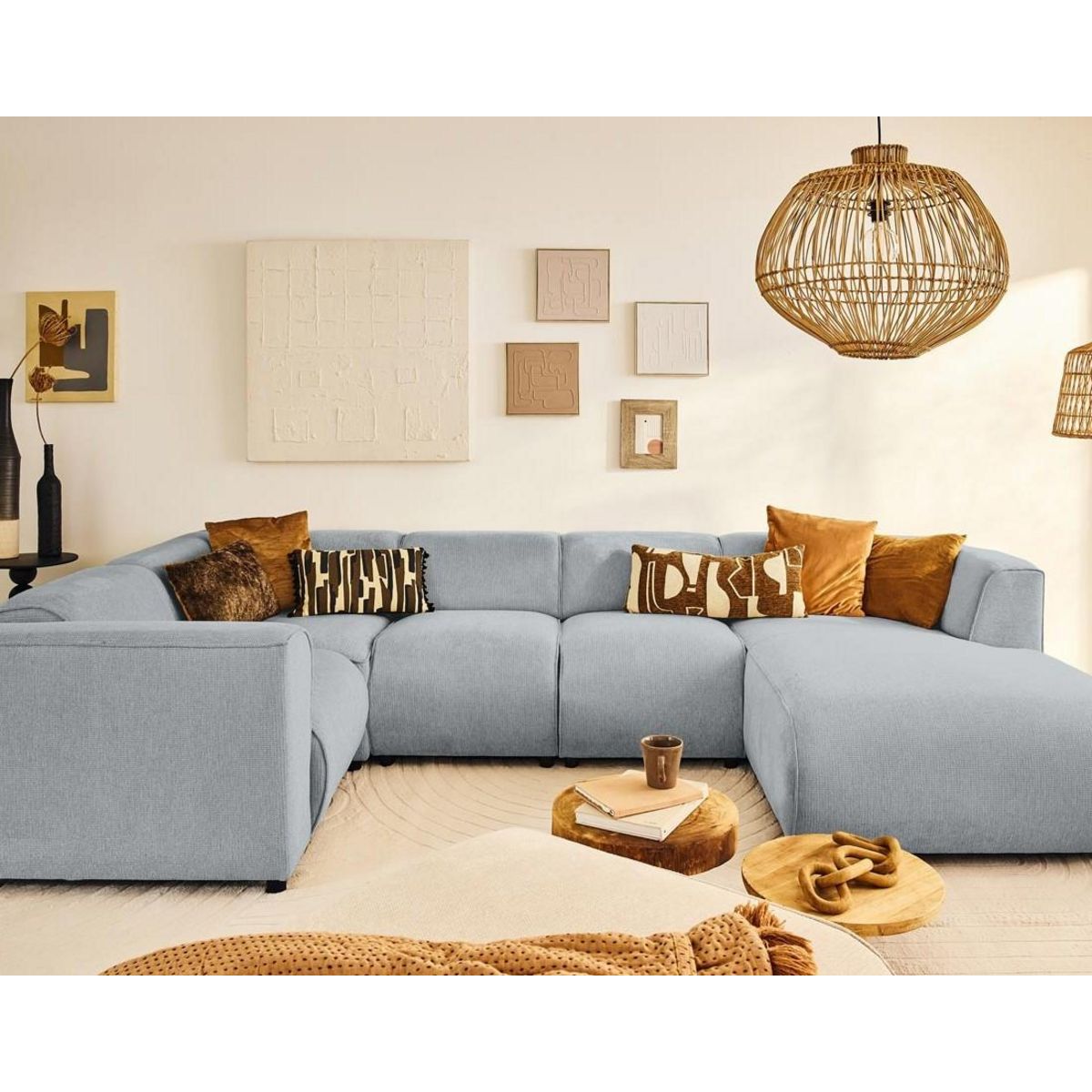 LISA DESIGN Suaro - canapé modulable panoramique d'angle gauche 7 places en tissu texturé