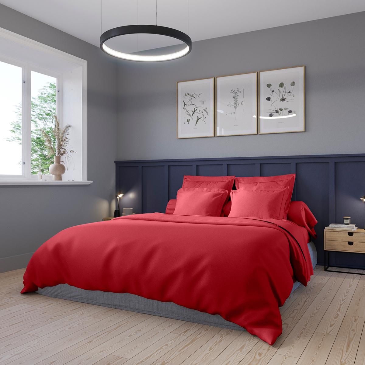 DODO Housse de couette Partition Satin de coton Coloris Rouge