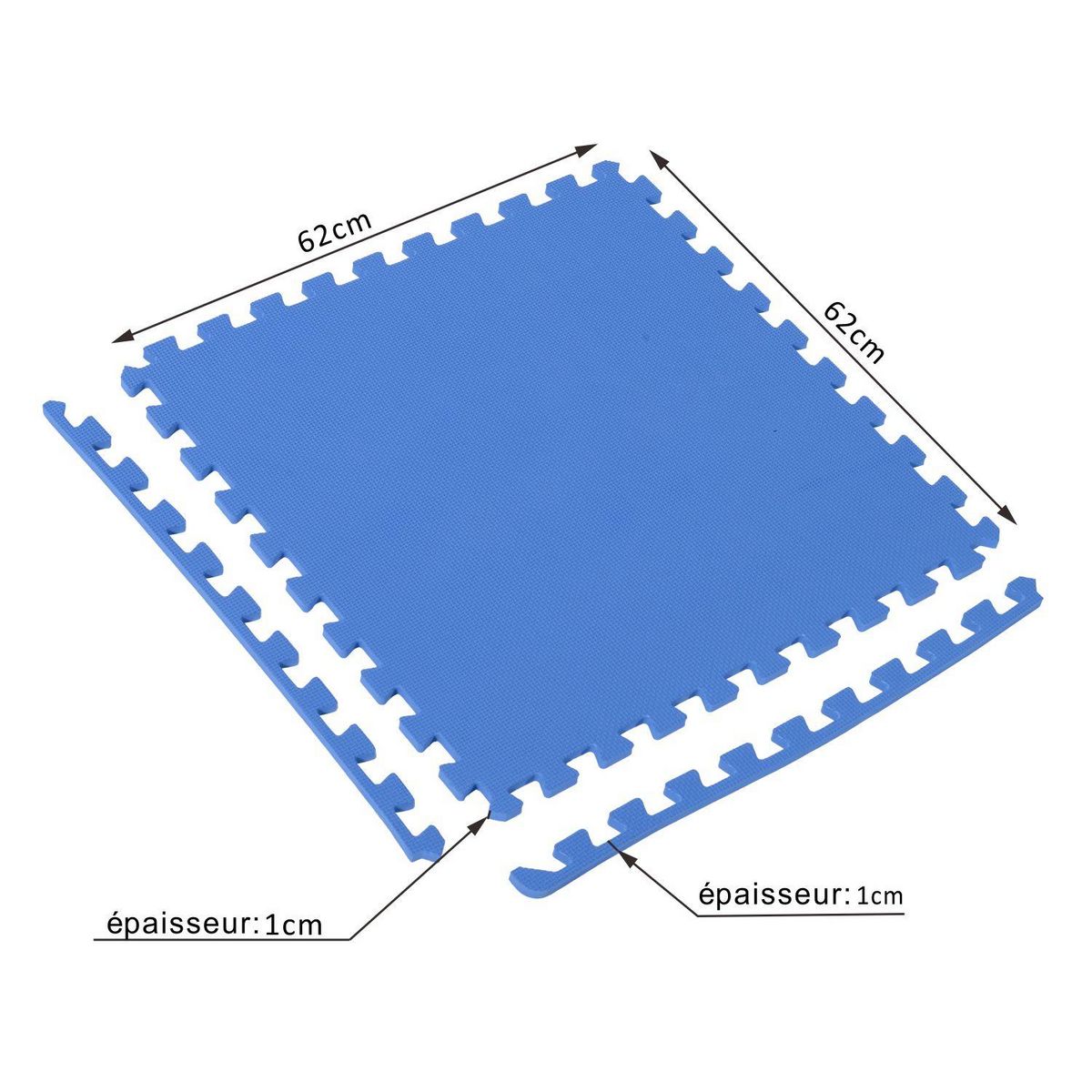 HOMCOM Tapis en mousse de protection sol tapis de fitness 62 cm x 62 cm x 1 cm avec bordures tapis puzzle 25 pièces 9,3 m² de surface bleu