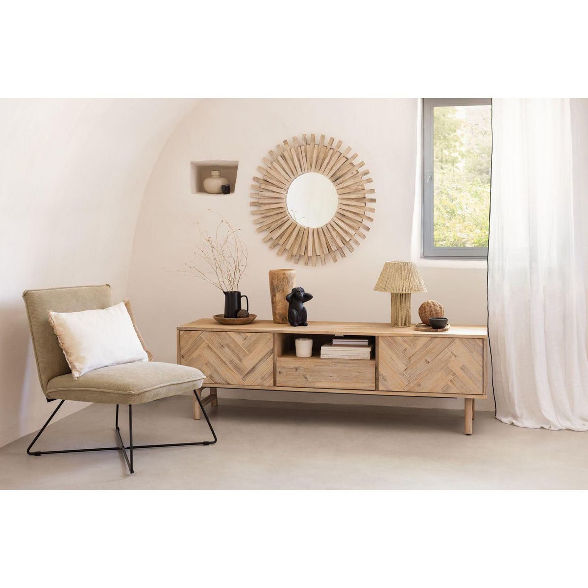 ATMOSPHERA Meuble TV 2 portes et 1 tiroir Aeris en bois - Beige