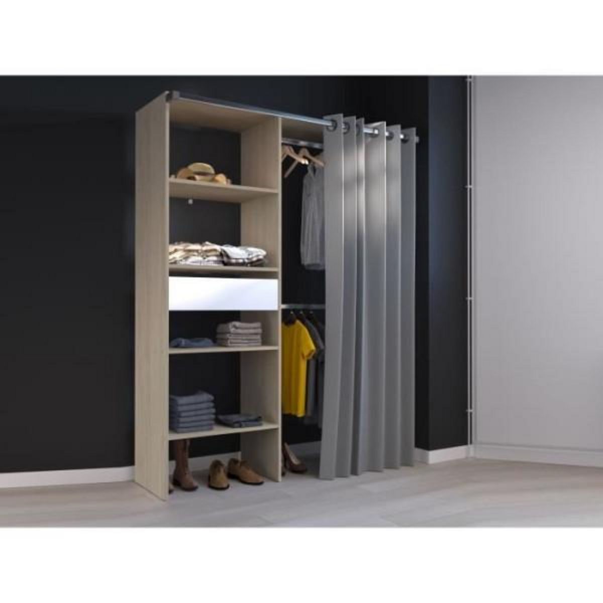 PARISOT Dressing avec rideau - PARISOT - GARY - Décor Chene - 143,5 x 47,9 x 201,9 cm