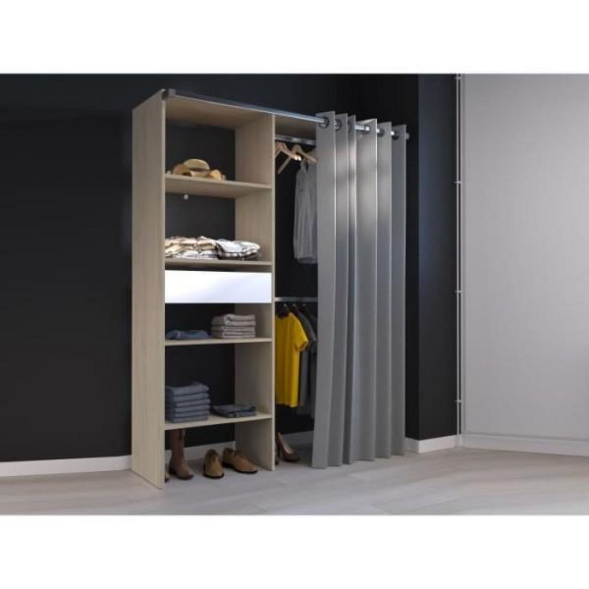 PARISOT Dressing avec rideau - PARISOT - GARY - Décor Chene - 143,5 x 47,9 x 201,9 cm