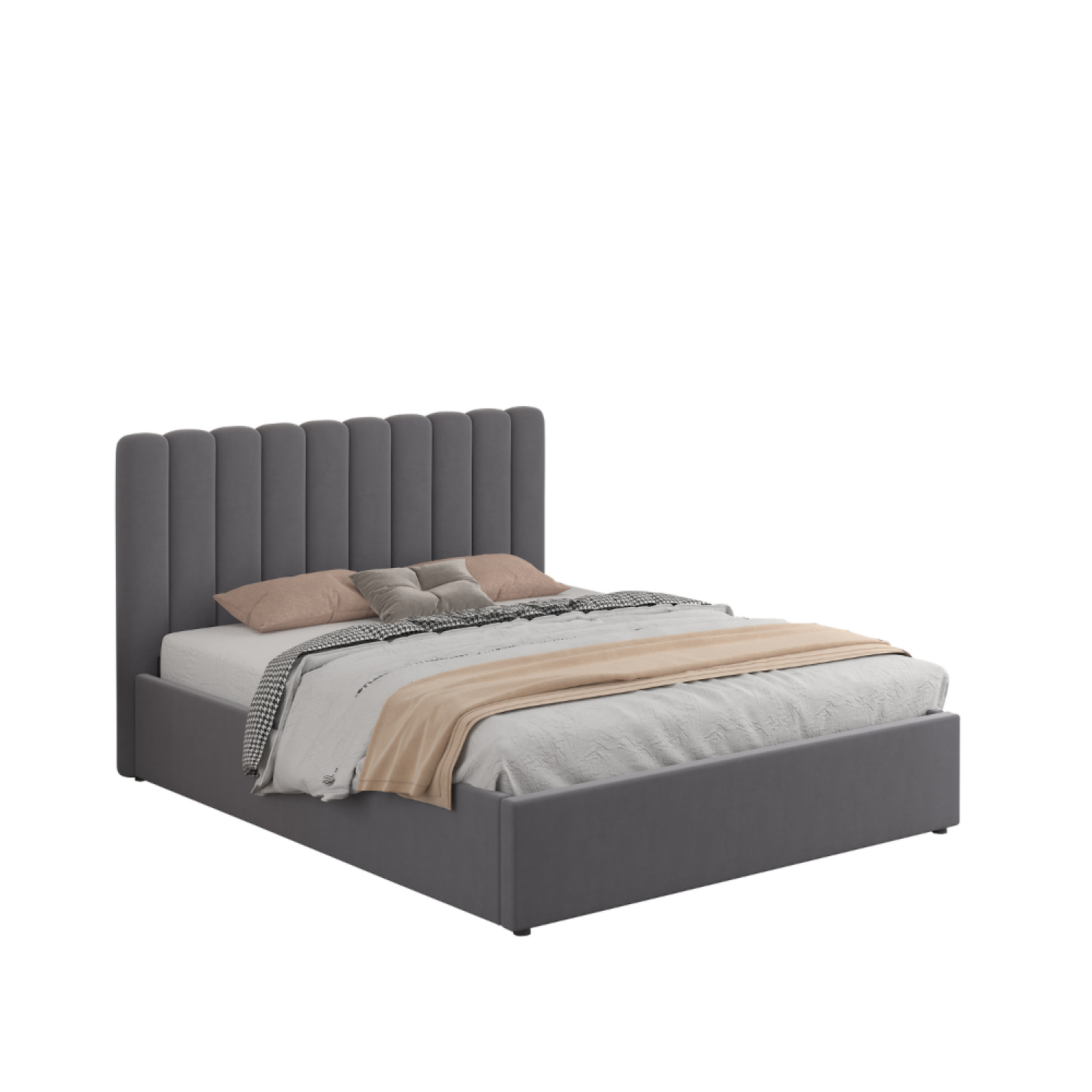 Voir la diapositive 6 : CONCEPT USINE Lit avec coffre de rangement 140x190cm velours gris foncé savannah
