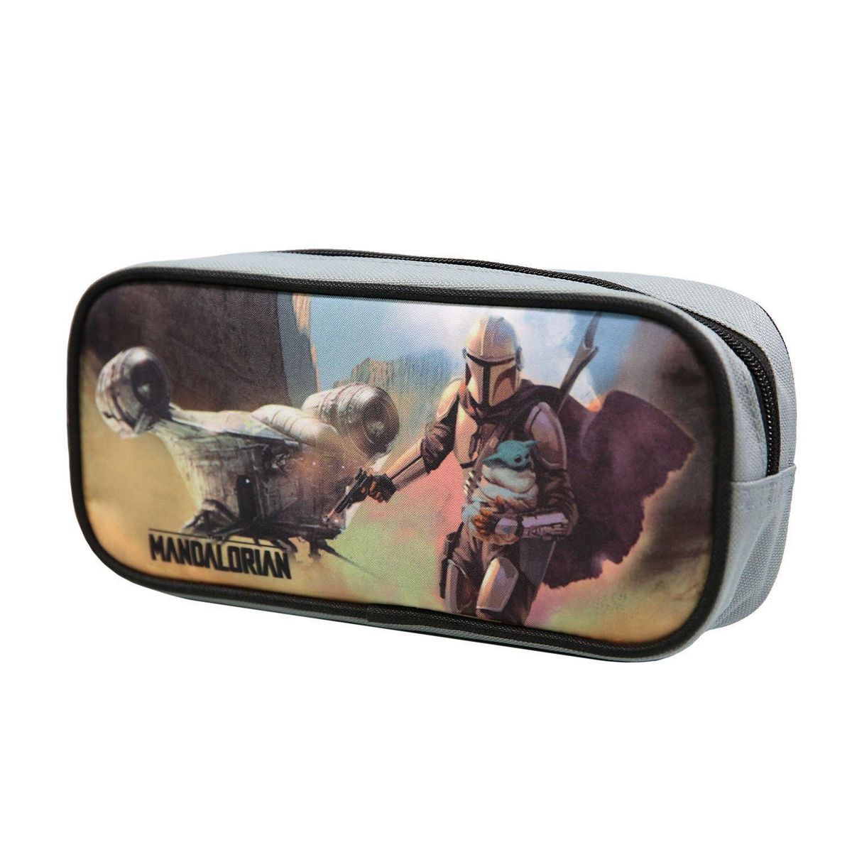 Bagtrotter Trousse scolaire rectangulaire Star Wars / The Mandalorian Noire et Grise Bagtrotter