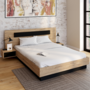 Voir la diapositive 2 : ID MARKET Lit double SANTA avec tête de lit + tables de chevet intégrées et sommier 140 x 190 cm bois et noir