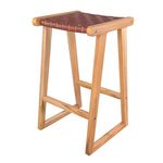 Rendez vous déco Tabouret pour îlot central 67 cm en teck et cuir tressé marron - Yuma. Coloris disponibles : Marron