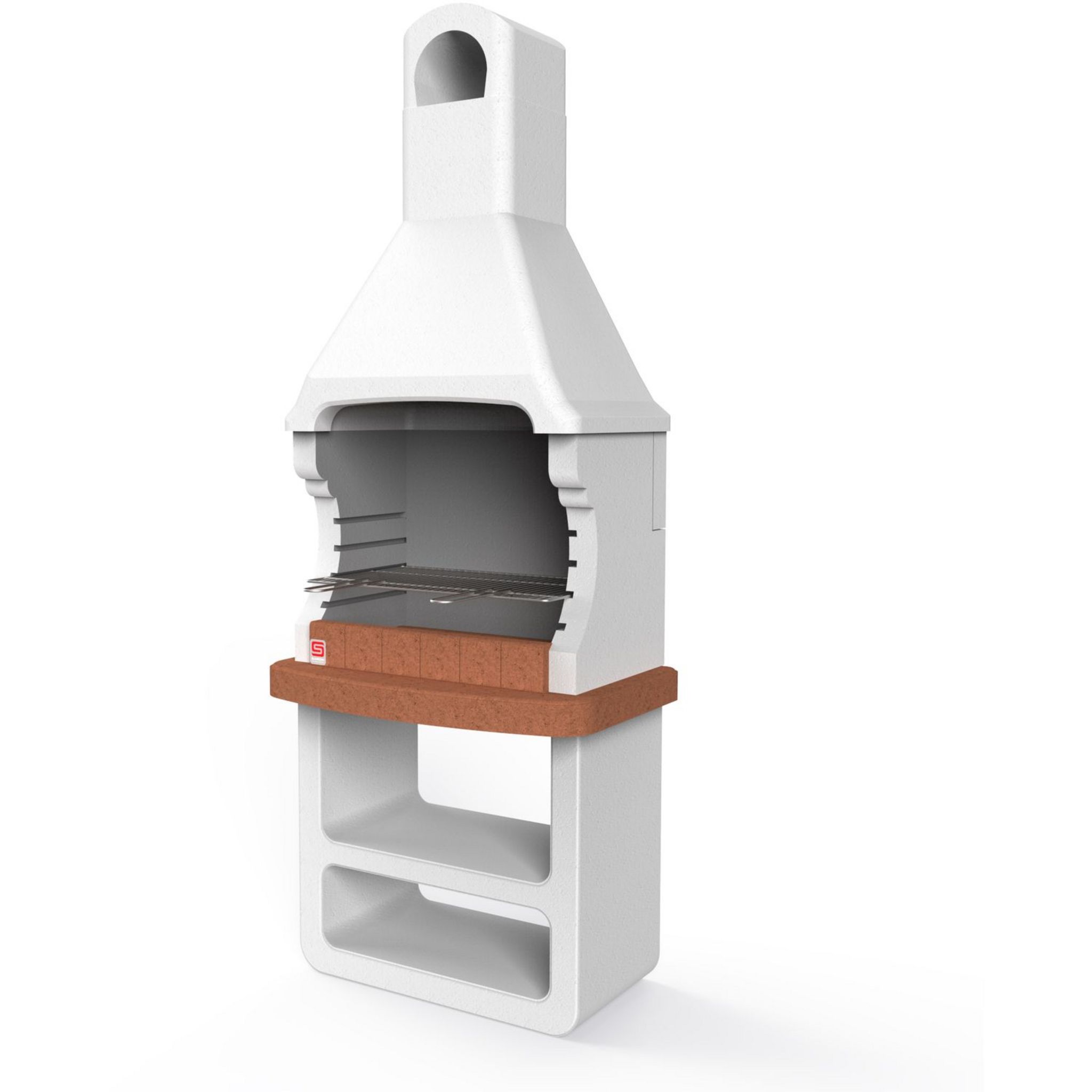 Barbecue Sarom Agadir En Béton Léger - Pour Bois Et Charbon - Plan De Travail Avec Étagère