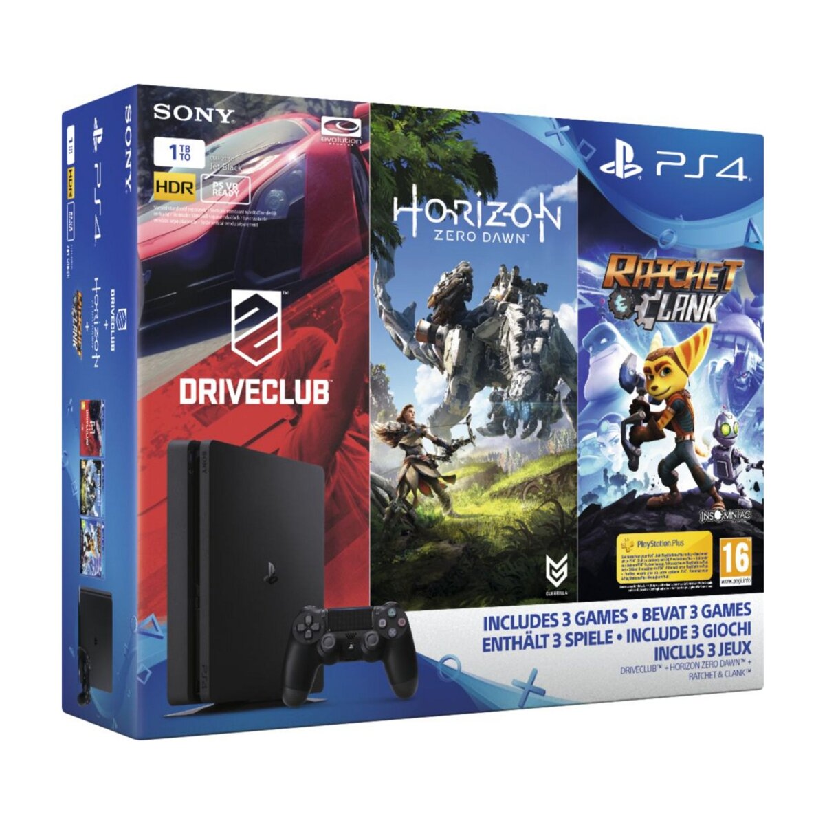 Console PlayStation 4 Slim 1TB + Horizon Zero Dawn + Ratchet & Clank + DriveClub