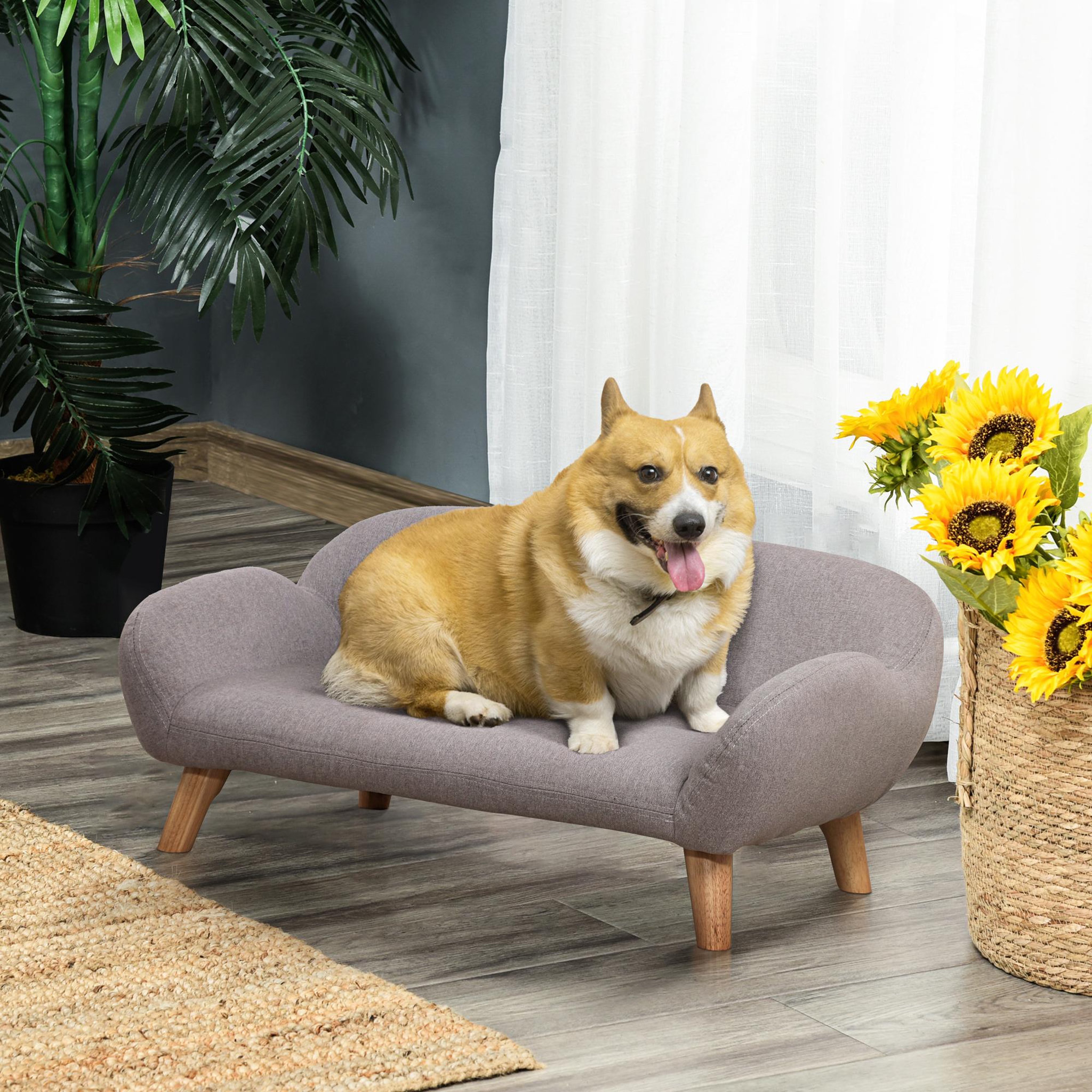 Voir la diapositive 2 : PAWHUT Canapé chien lit pour chien design scandinave déhoussable dim. 72l x 44l x 31h cm pieds bois tissu polyester gris