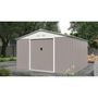 Voir la diapositive 2 : MARKET24 JUPITER Abri de jardin en métal 10,85 m² - 340 x 319 x 210 cm - Kit d'ancrage inclus, 2 portes coulissantes - Taupe