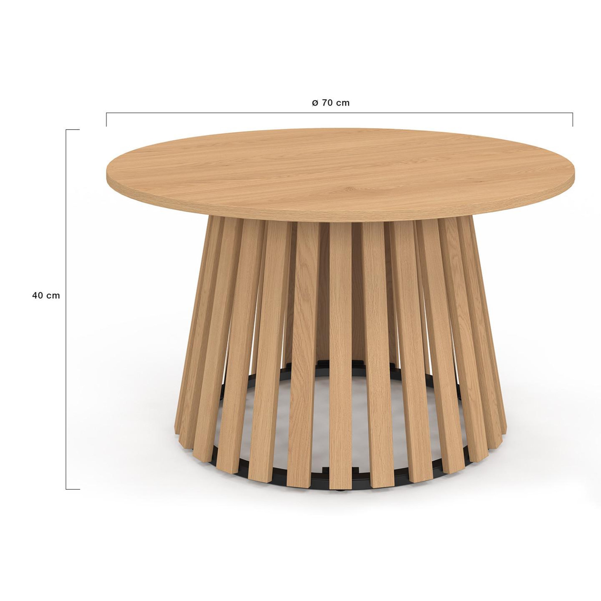 Voir la diapositive 4 : ID MARKET Table basse ronde carmen 70 cm pied bois en lattes et plateau bois