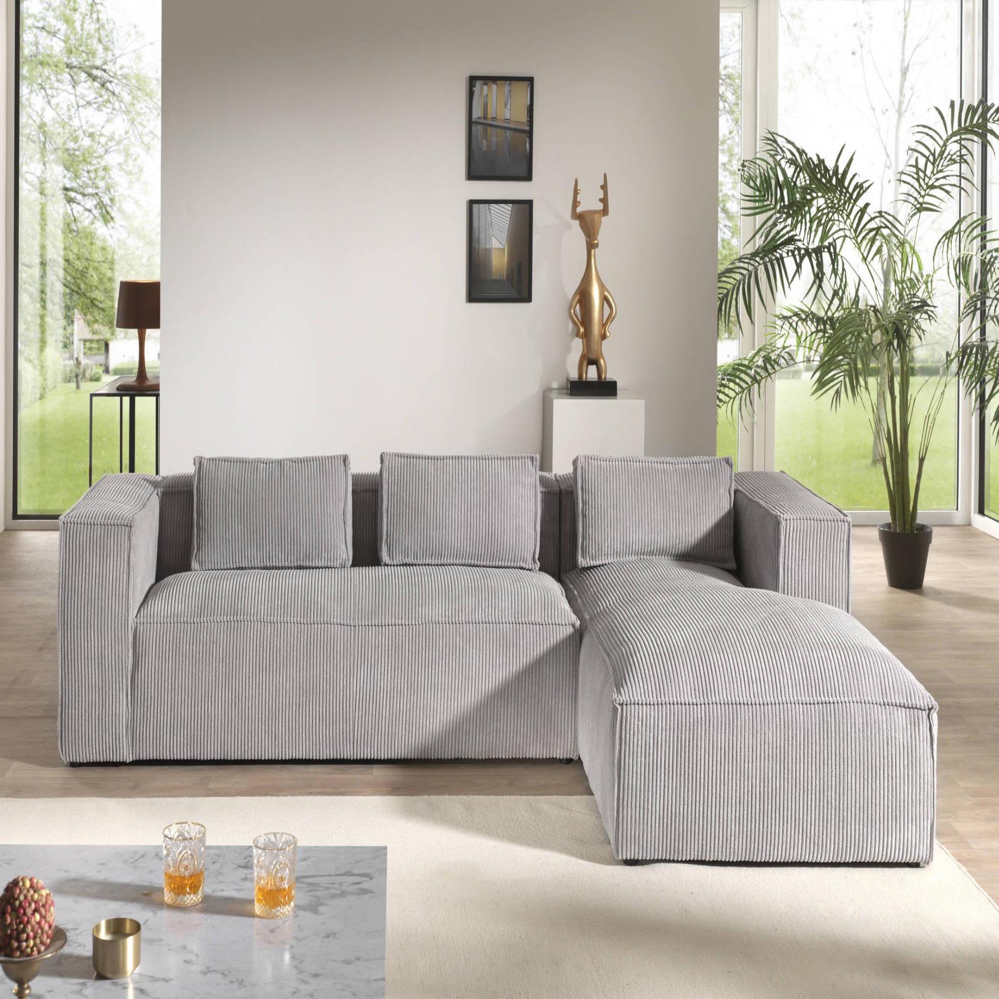 Voir la diapositive 5 : LISA DESIGN Stella - canapé d'angle - en velours côtelé - 4 places -style contemporain - droit