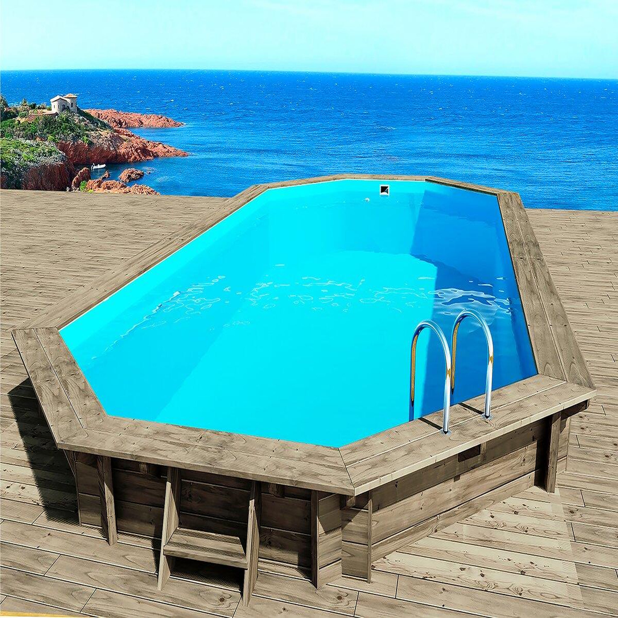 Voir la diapositive 3 : Habitat et Jardin Piscine bois   Cancun   - 6.53 x 4.41 x 1.45 m + Pompe à chaleur - Puissance 6.1 kW -