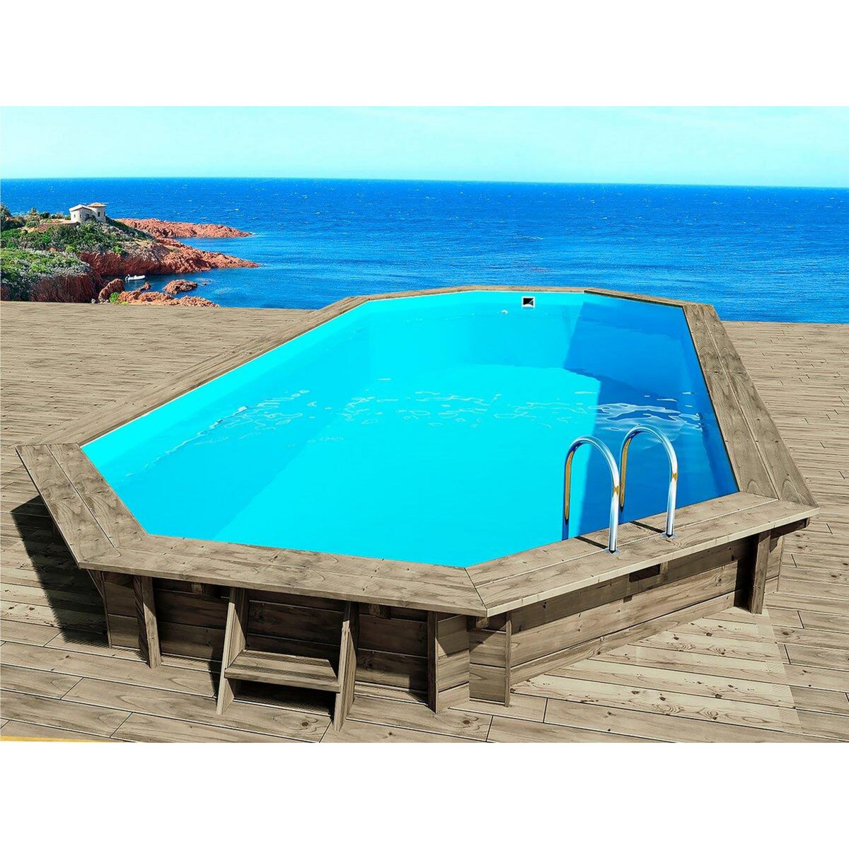 Habitat et Jardin Piscine bois   Cancun   - 6.53 x 4.41 x 1.45 m + Pompe à chaleur - Puissance 6.1 kW -